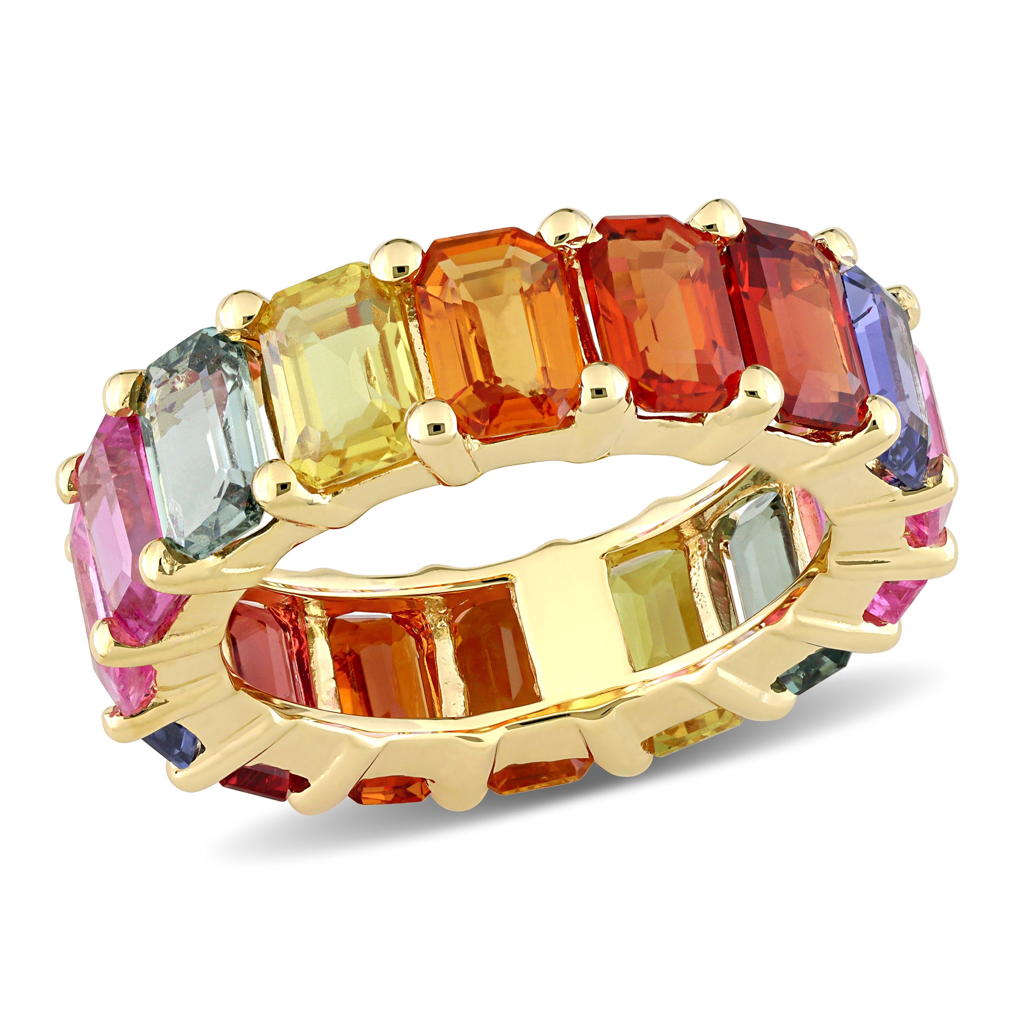 Miadora 14k Yellow Gold Octagon-cut Multi-color Sapphire Full-Eternity Band Ring