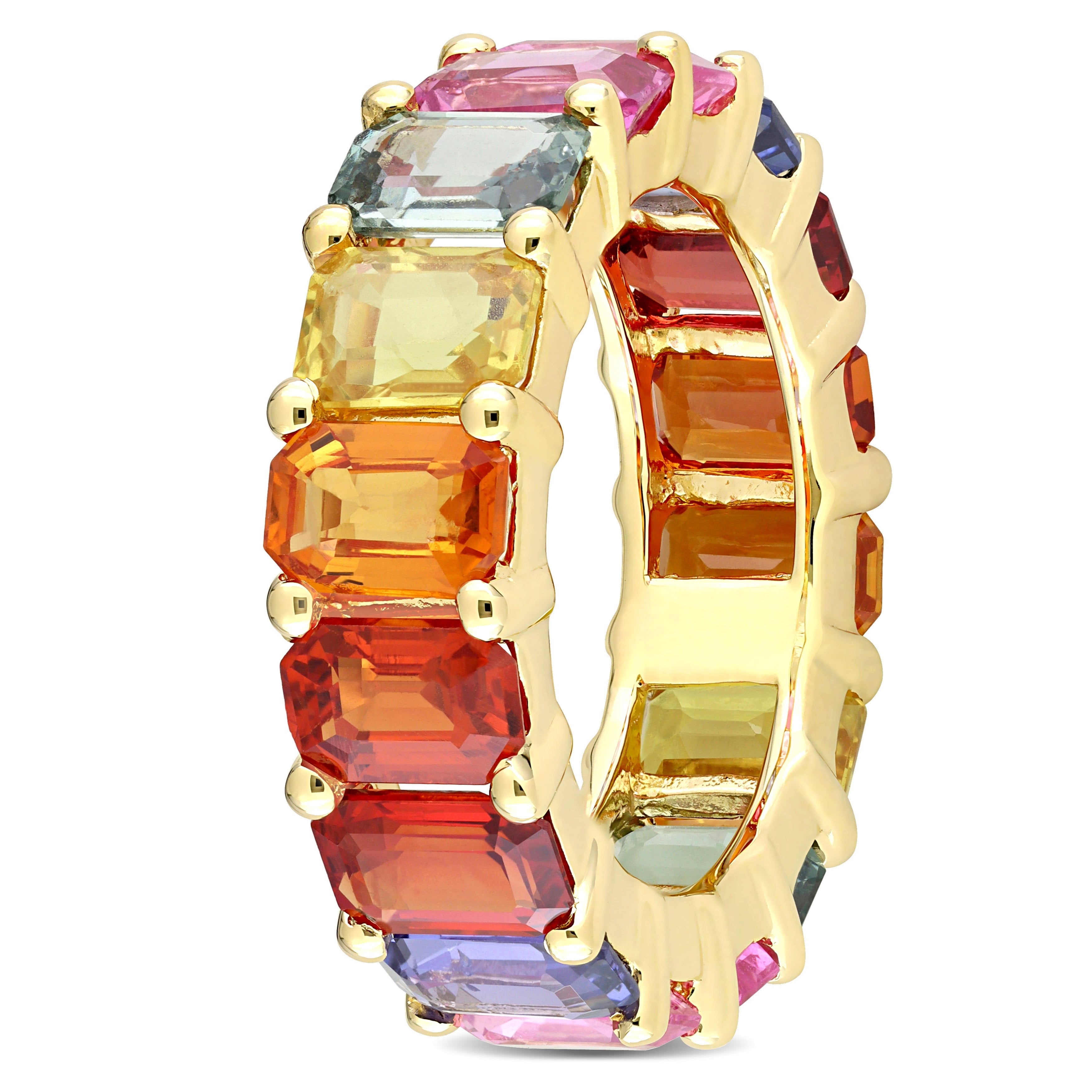 Miadora 14k Yellow Gold Octagon-cut Multi-color Sapphire Full-Eternity Band Ring