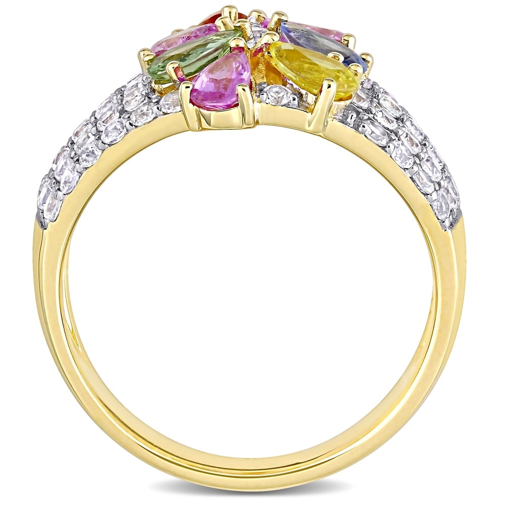 Miadora 14k Yellow Gold Pear-Cut Multi-Color Sapphire Cluster Statement Ring