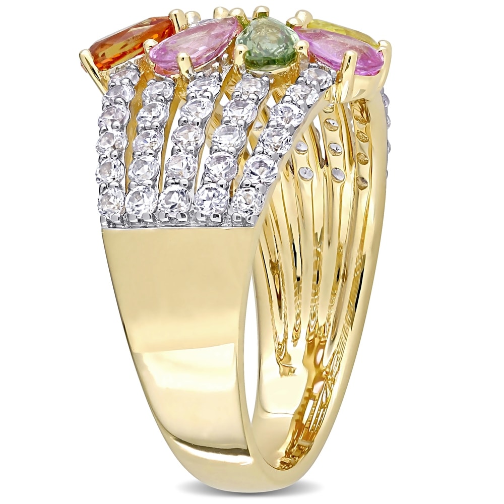 Miadora 14k Yellow Gold Pear-Cut Multi-Color Sapphire Cluster Statement Ring