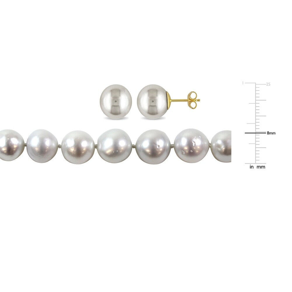 Miadora 14k Yellow Gold South Sea Cultured Pearl 2-Piece Necklace and Stud Earrings Set (9-11mm)