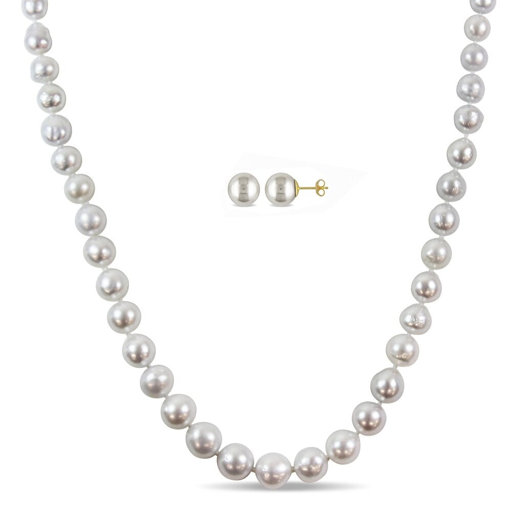 Miadora 14k Yellow Gold South Sea Cultured Pearl 2-Piece Necklace and Stud Earrings Set (9-11mm)