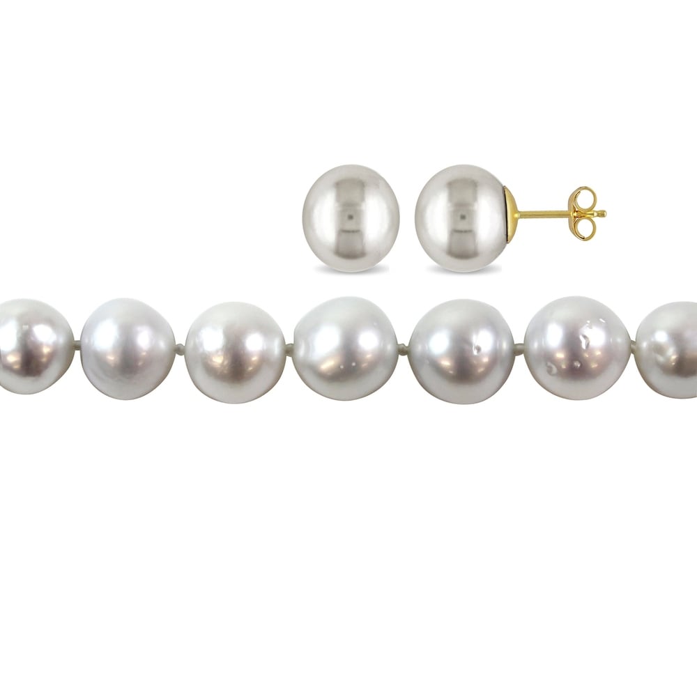 Miadora 14k Yellow Gold South Sea Cultured Pearl 2-Piece Necklace and Stud Earrings Set (9-11mm)