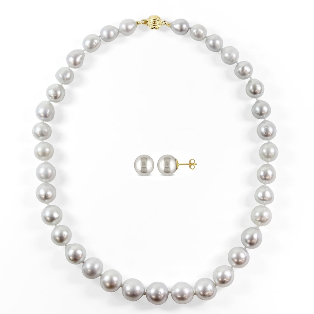 Miadora 14k Yellow Gold South Sea Cultured Pearl 2-Piece Necklace and Stud Earrings Set (9-11mm)