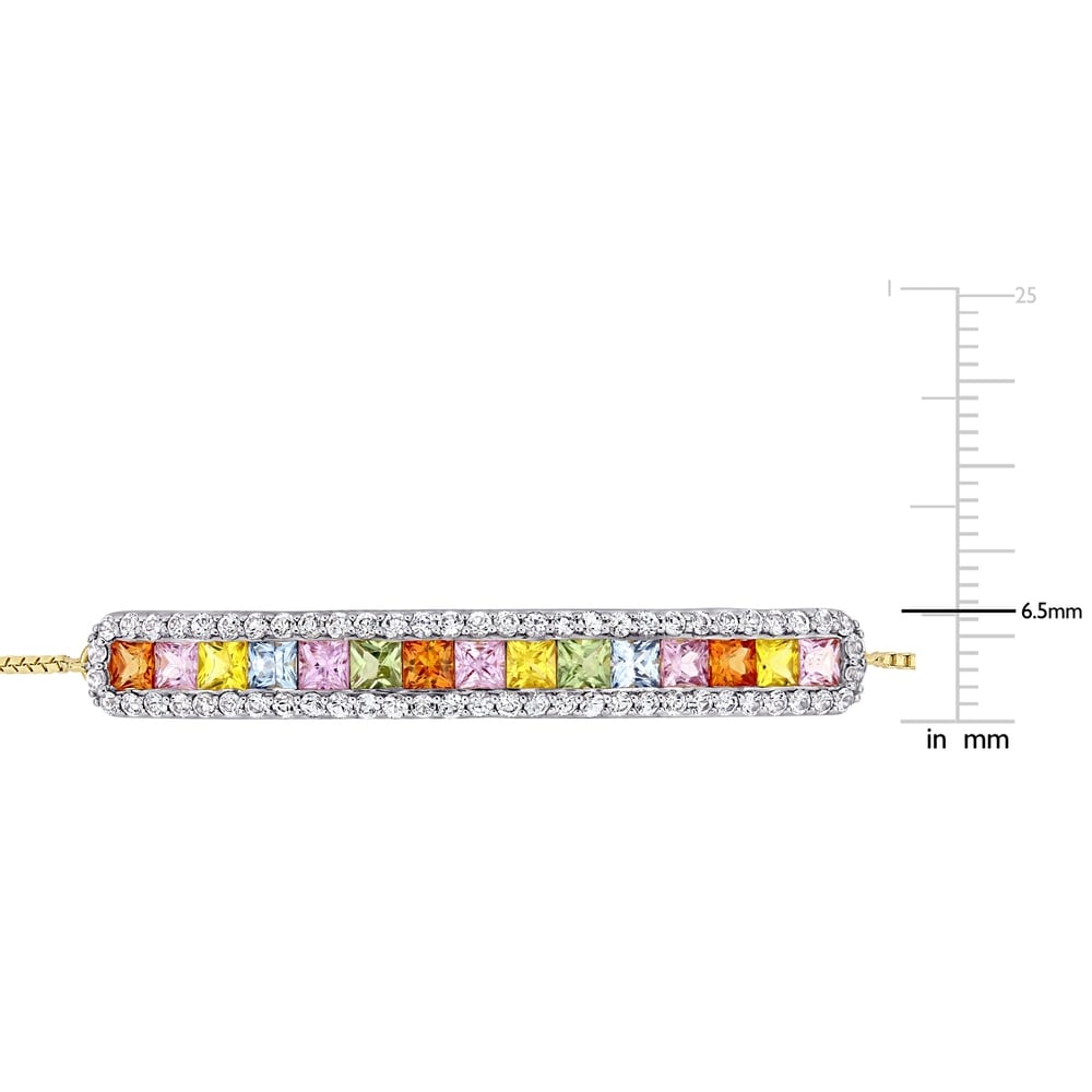 Miadora 14k Yellow Gold Square-Cut Multi-Color Sapphire Studded Bar Bolo Bracelet