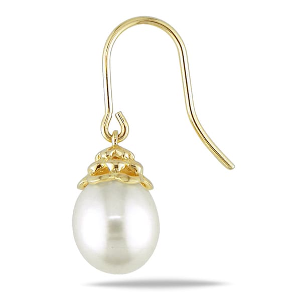 Miadora 14k Yellow Gold White Cultured Freshwater Pearl Drop Earrings (9-10 mm)