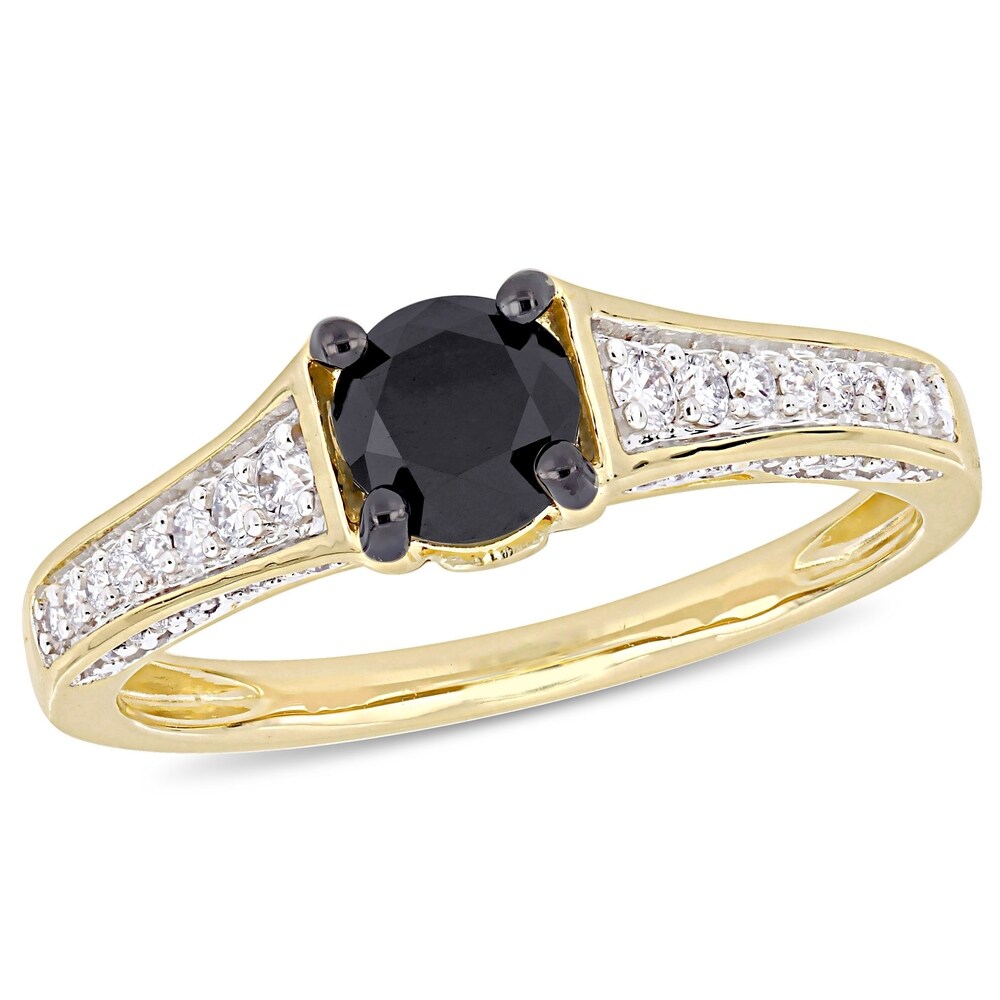 Miadora 14k Yellow Gold with Black Rhodium 1ct TDW Black and White Diamond Engagement Ring