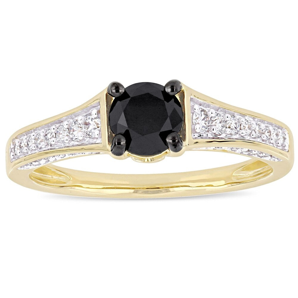 Miadora 14k Yellow Gold with Black Rhodium 1ct TDW Black and White Diamond Engagement Ring