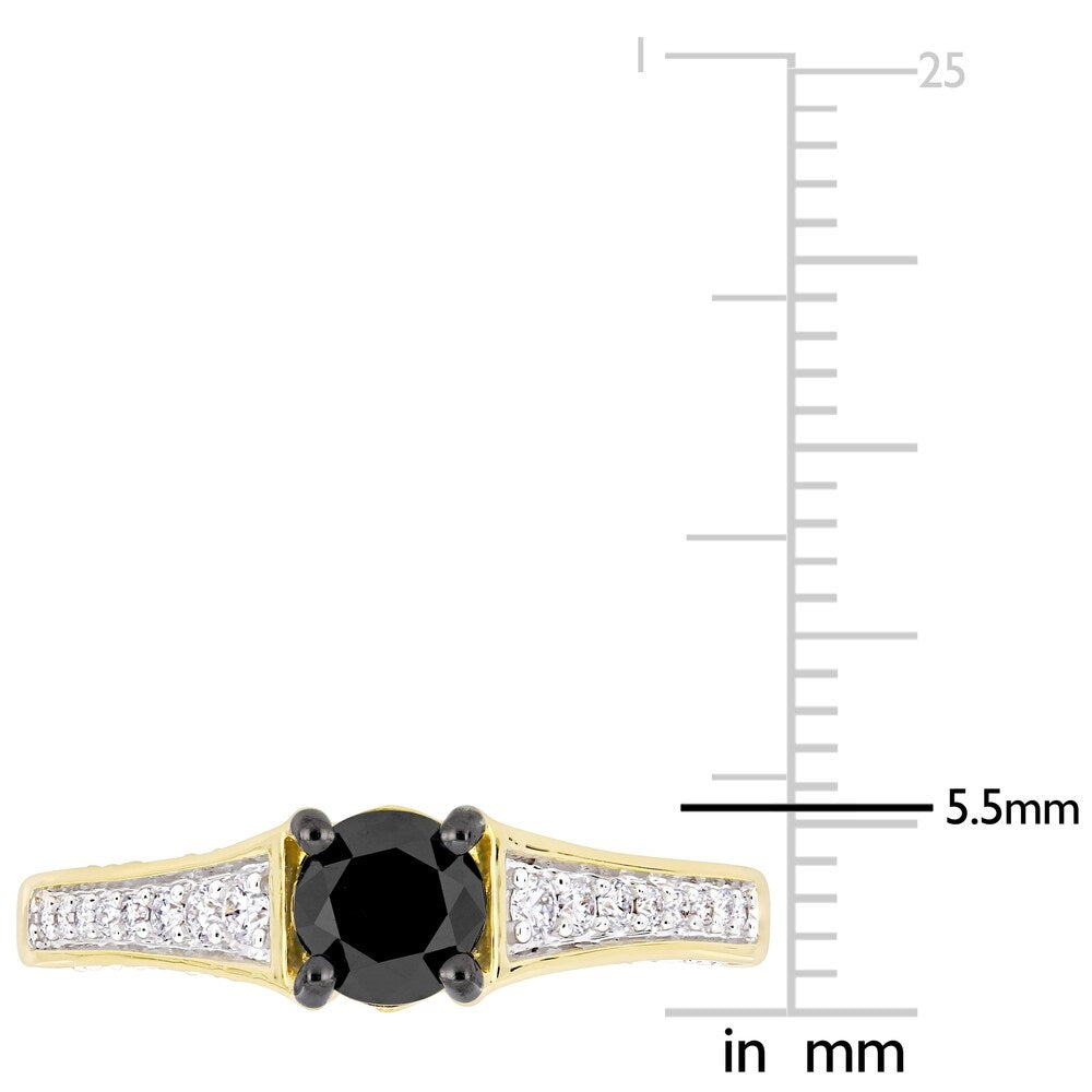 Miadora 14k Yellow Gold with Black Rhodium 1ct TDW Black and White Diamond Engagement Ring