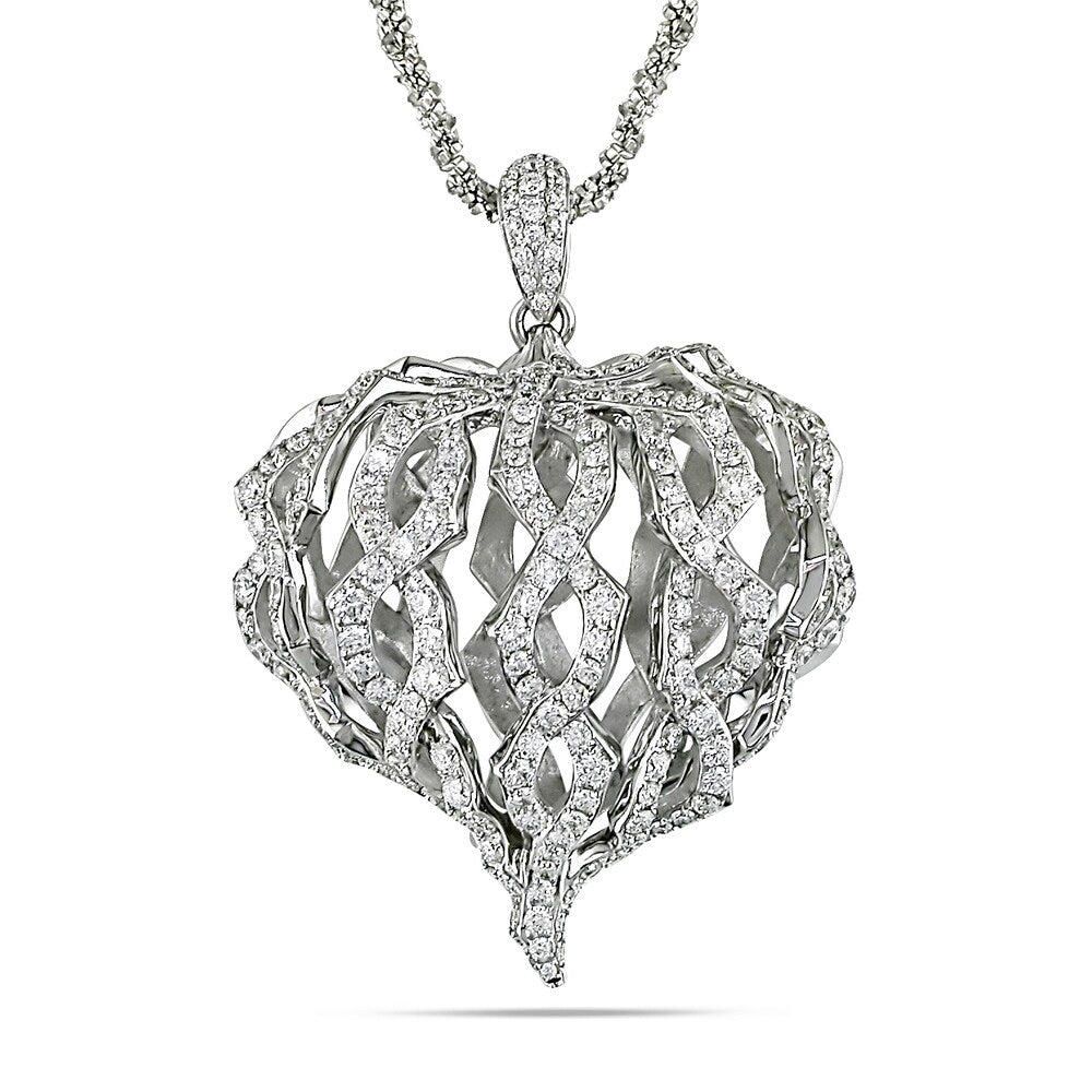 Miadora 18k White Gold 1 2/5ct TDW Diamond Twisted Heart Necklace
