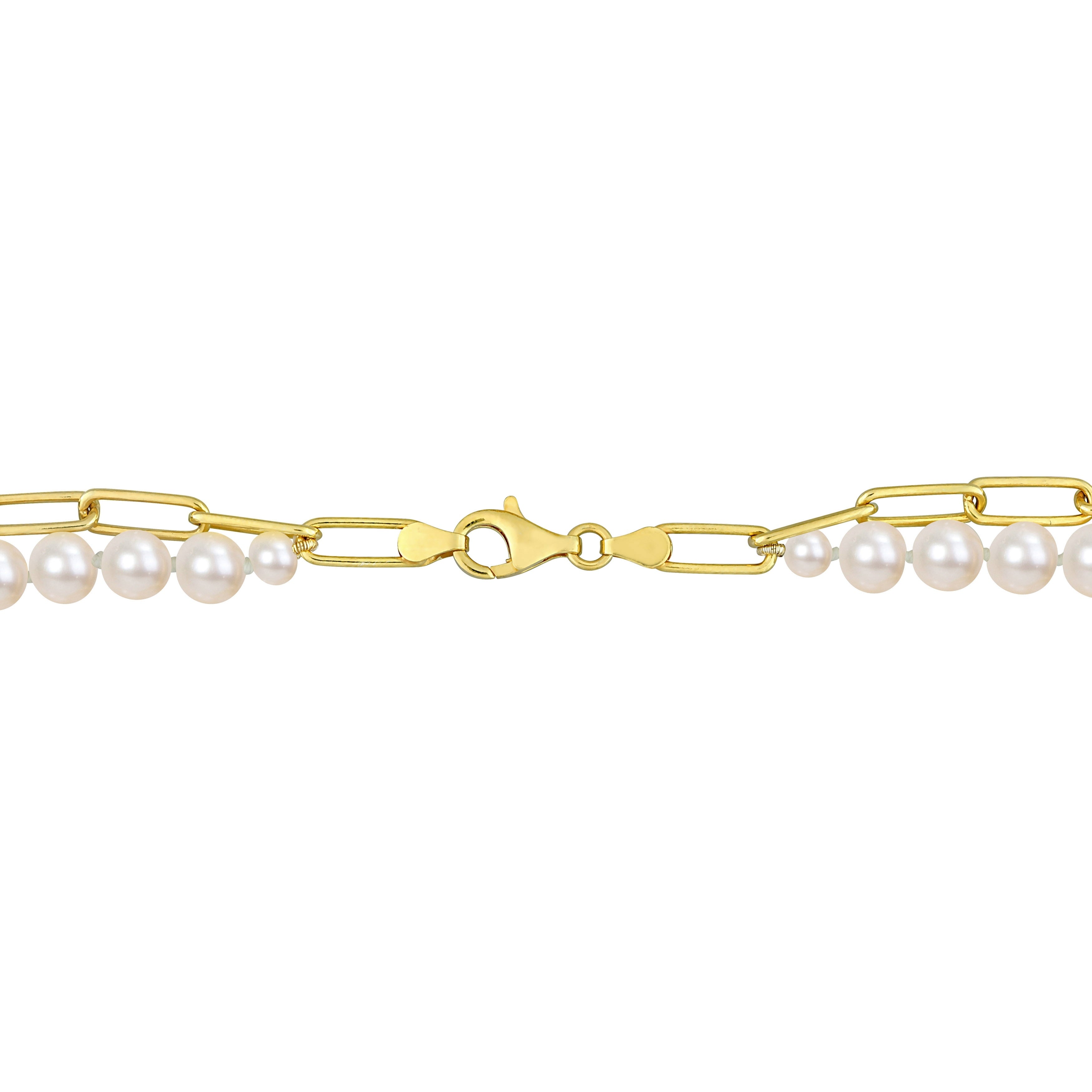 Miadora 18k Yellow Gold Plated Sterling Silver Cultured Freshwater Pearl Link Chain Layered Necklace