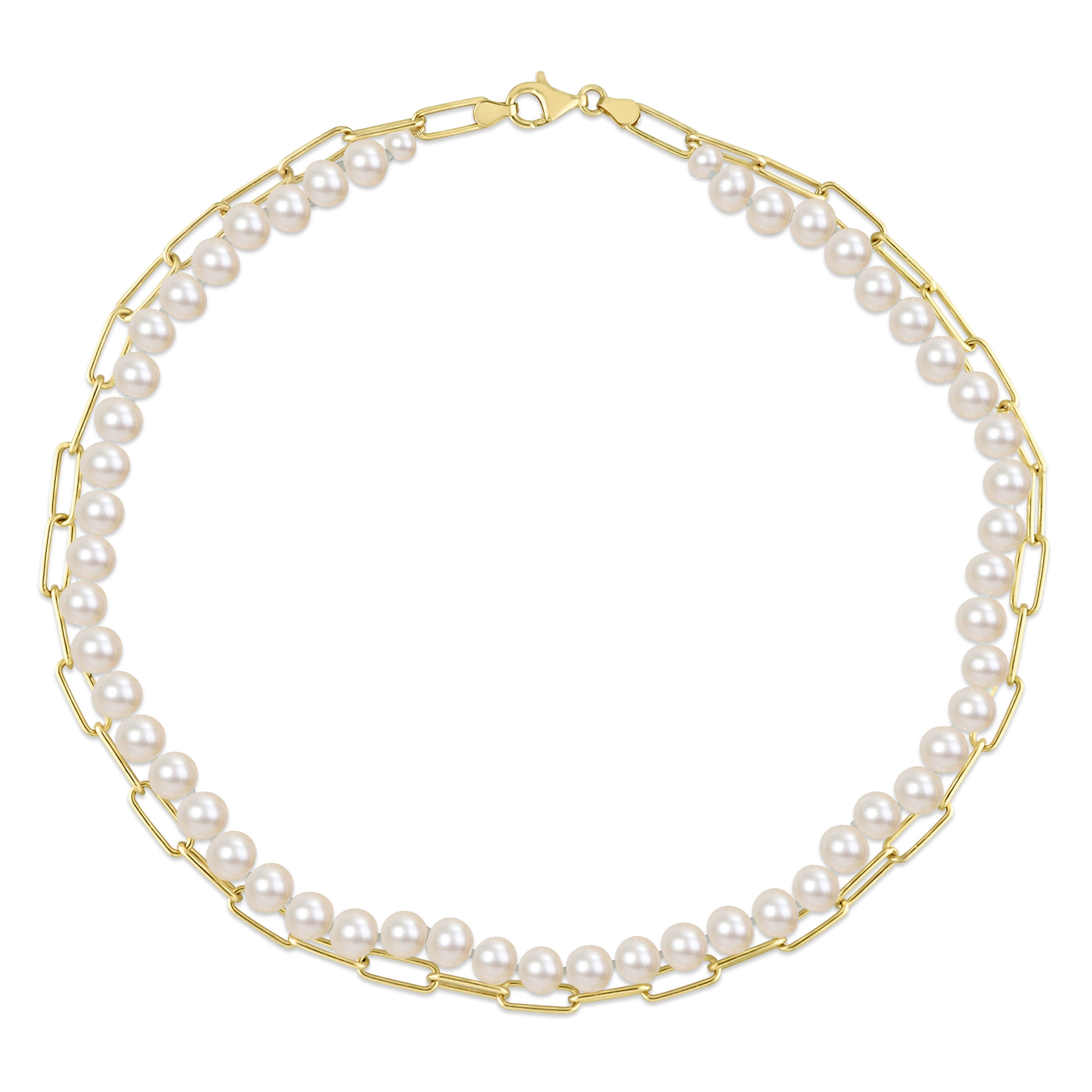 Miadora 18k Yellow Gold Plated Sterling Silver Cultured Freshwater Pearl Link Chain Layered Necklace