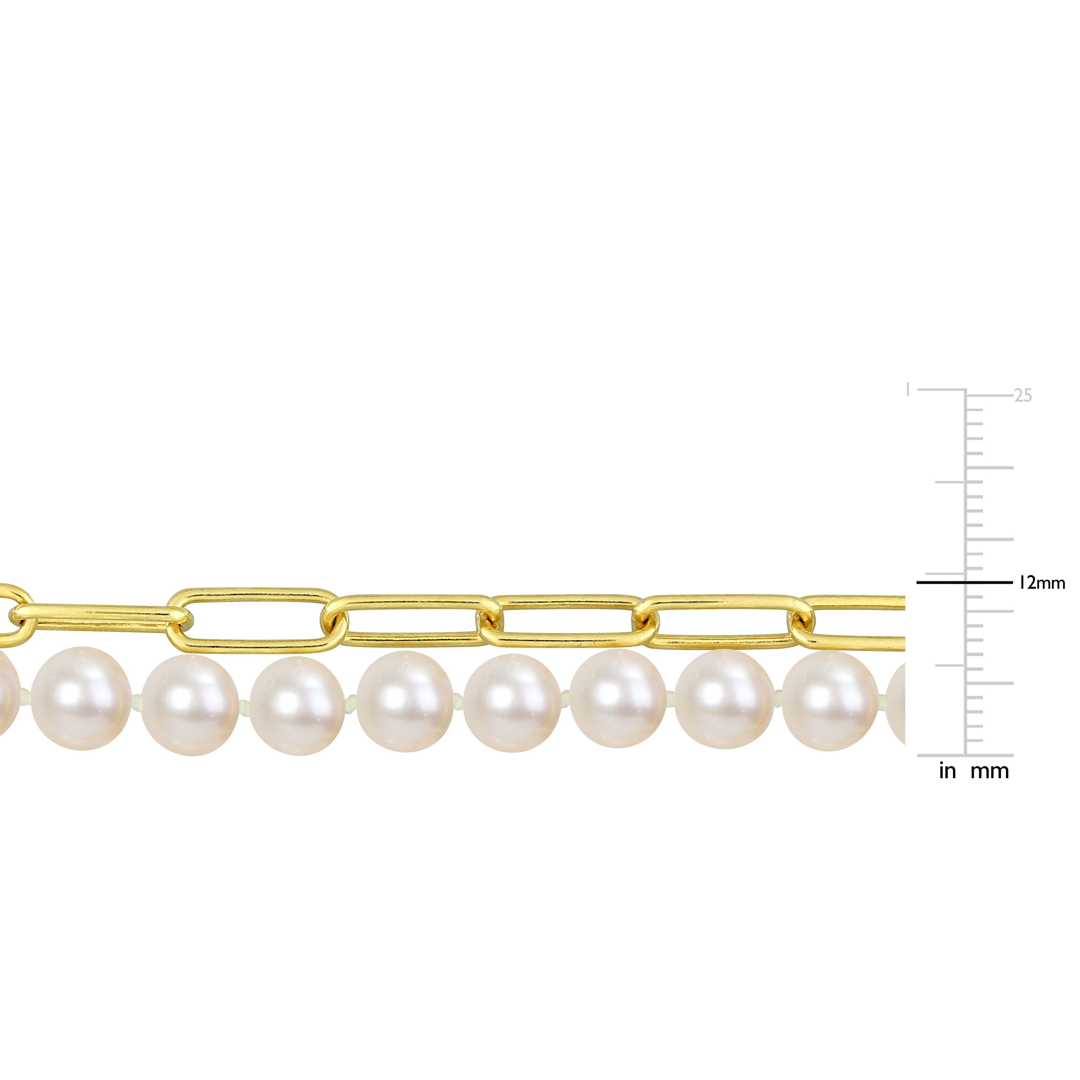 Miadora 18k Yellow Gold Plated Sterling Silver Cultured Freshwater Pearl Link Chain Layered Necklace