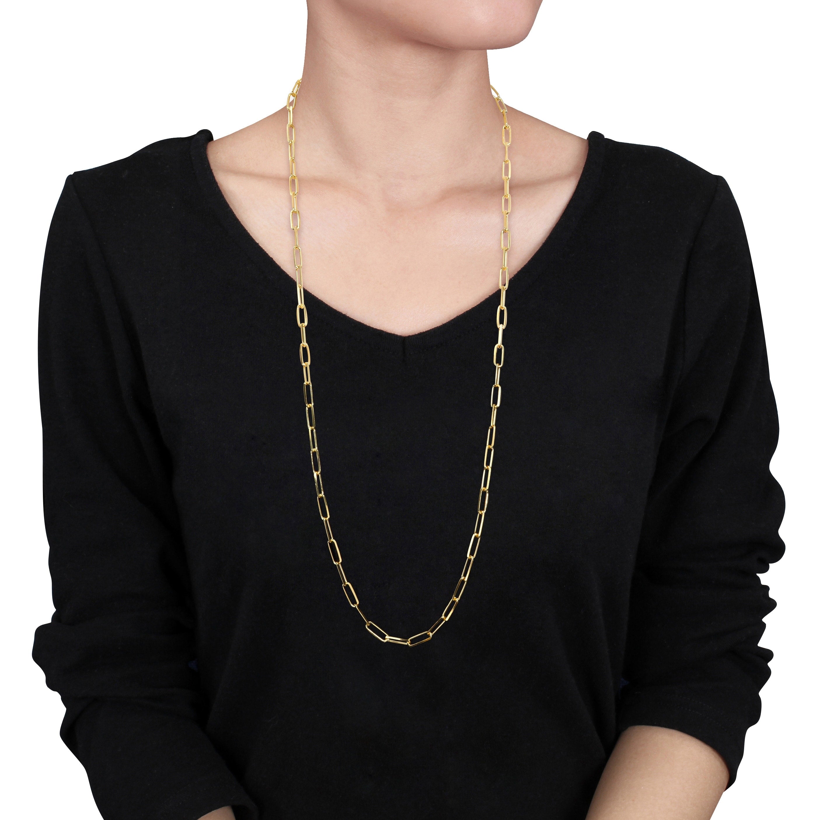 Miadora 18kt Yellow Gold Plated Sterling Silver Diamond Cut Paperclip Necklace
