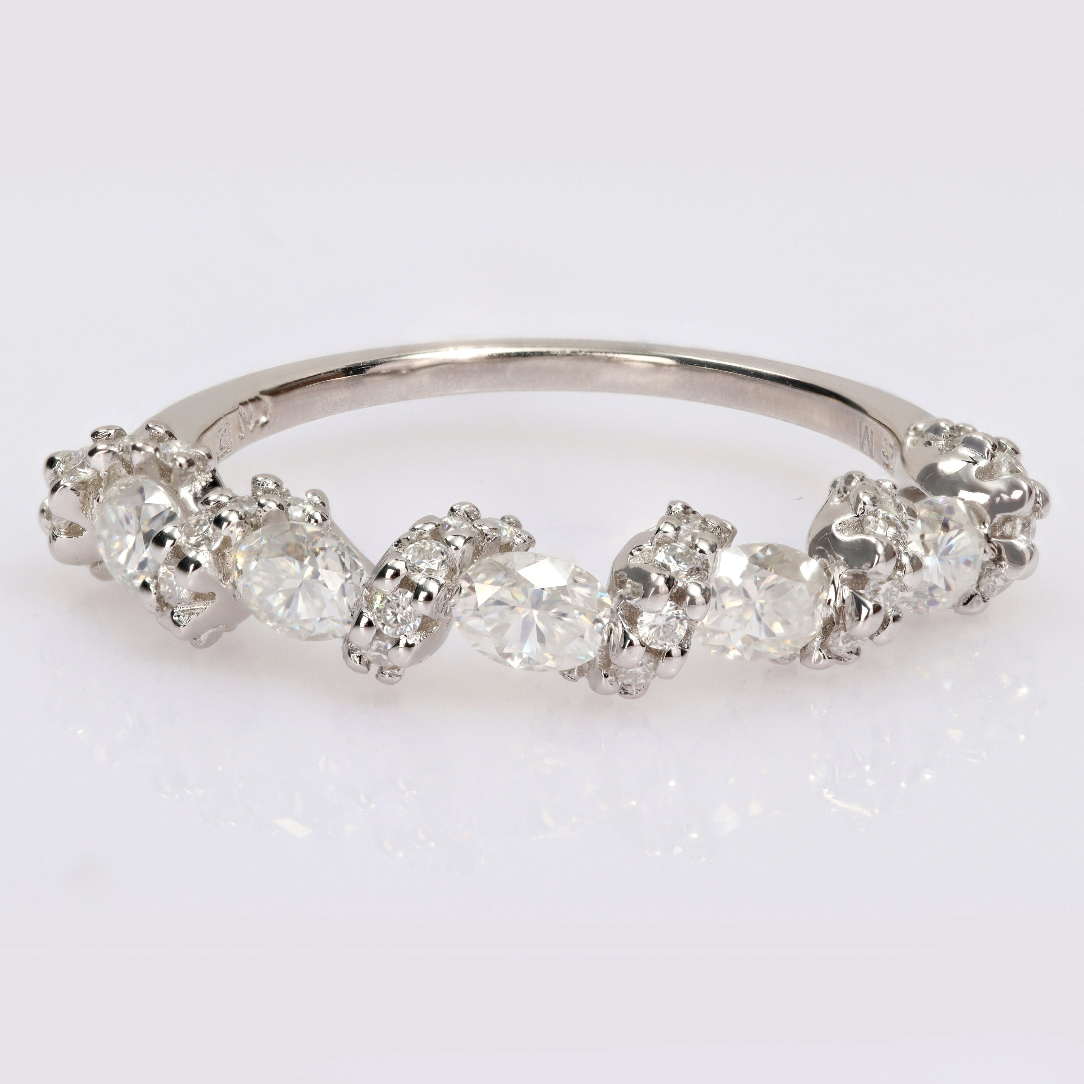 Miadora 1ct DEW Oval Moissanite Swirl Semi-Eternity Wedding Band Ring in Sterling Silver