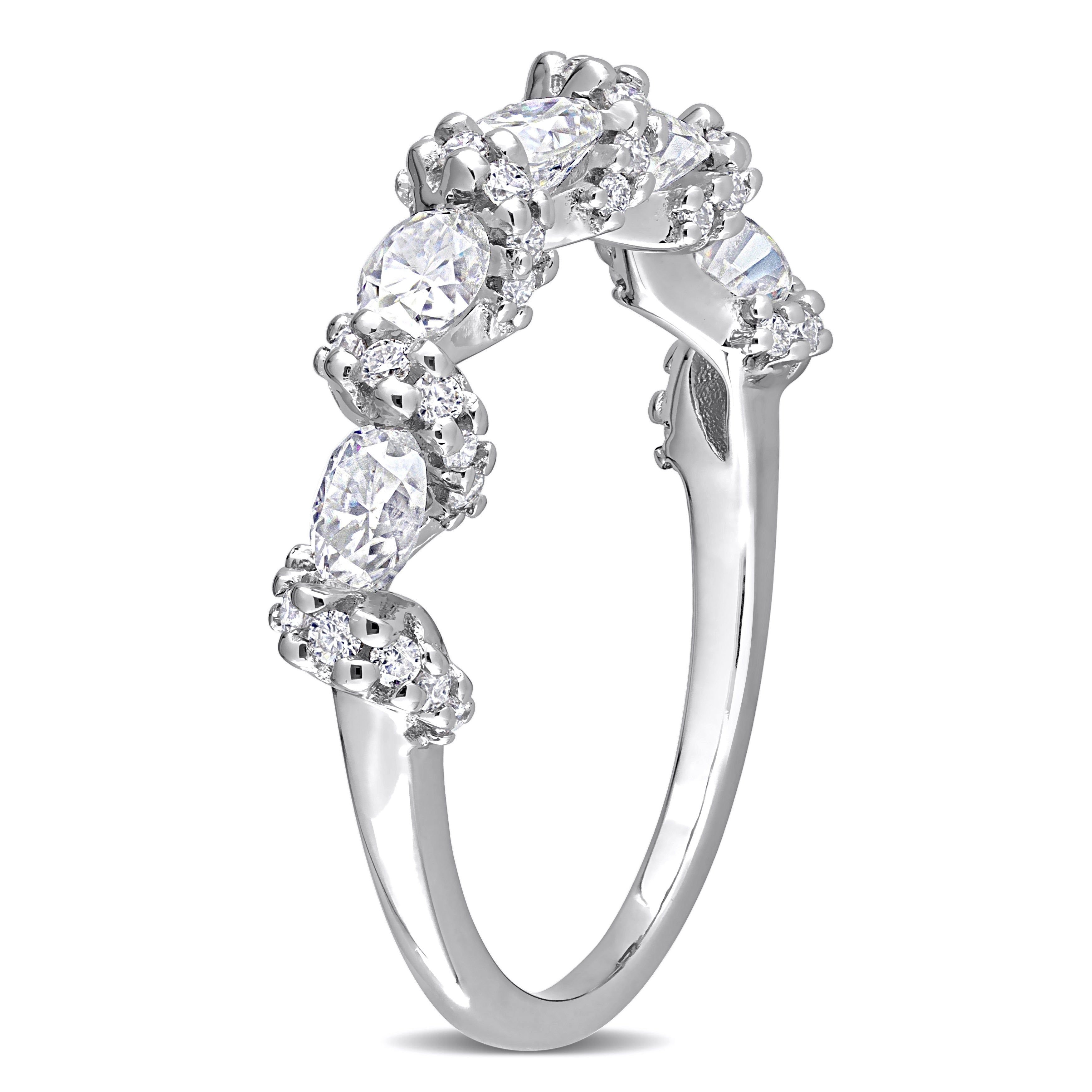 Miadora 1ct DEW Oval Moissanite Swirl Semi-Eternity Wedding Band Ring in Sterling Silver