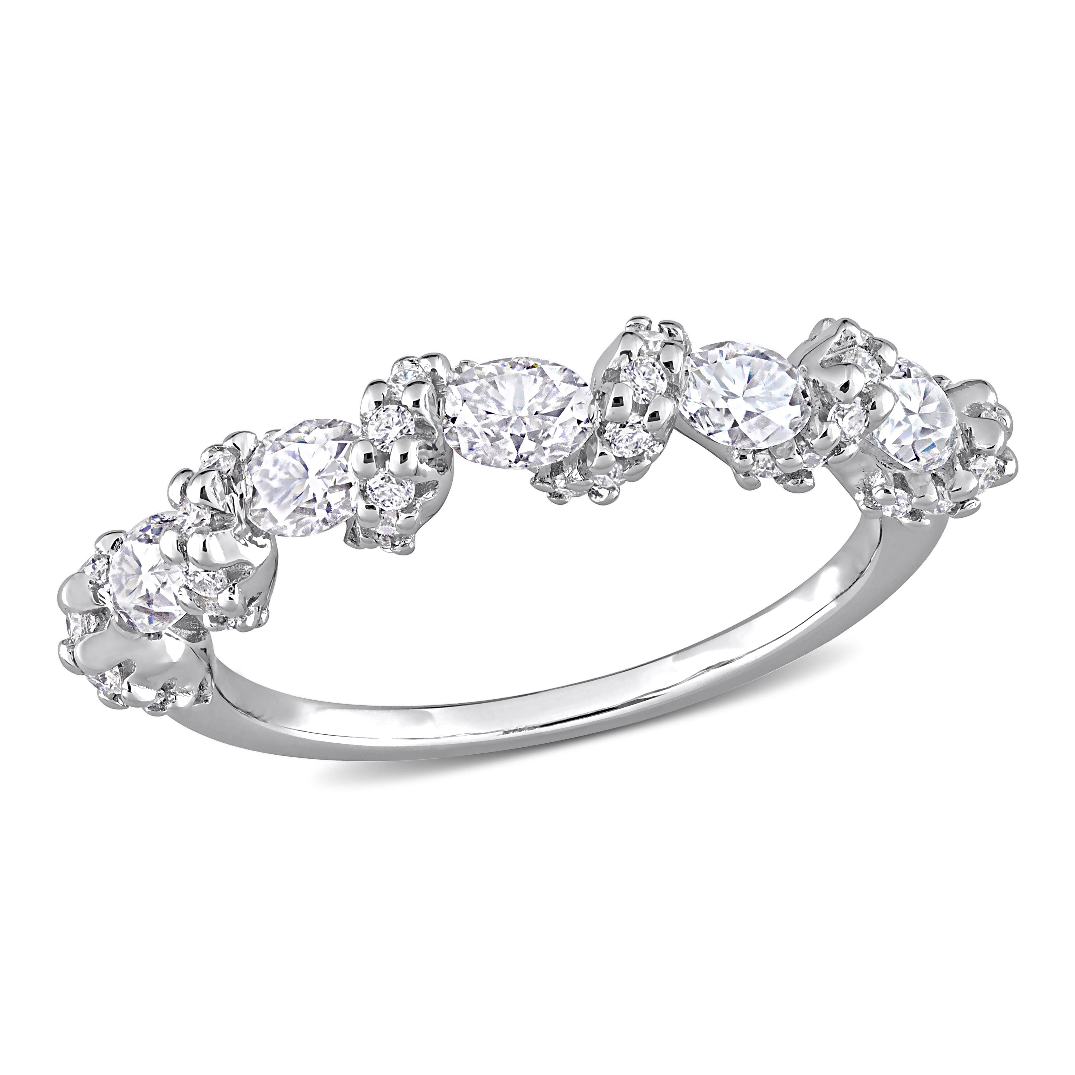 Miadora 1ct DEW Oval Moissanite Swirl Semi-Eternity Wedding Band Ring in Sterling Silver