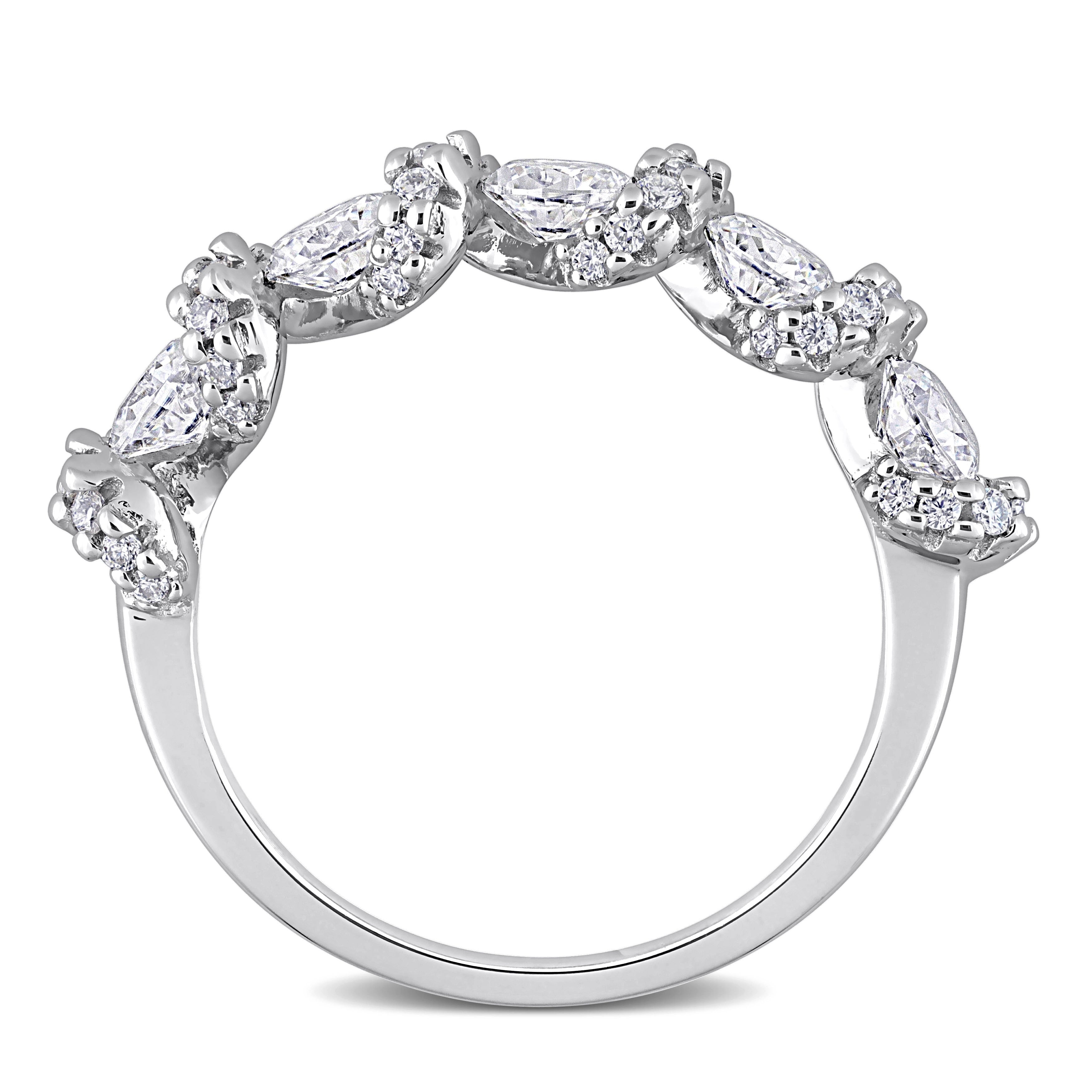 Miadora 1ct DEW Oval Moissanite Swirl Semi-Eternity Wedding Band Ring in Sterling Silver