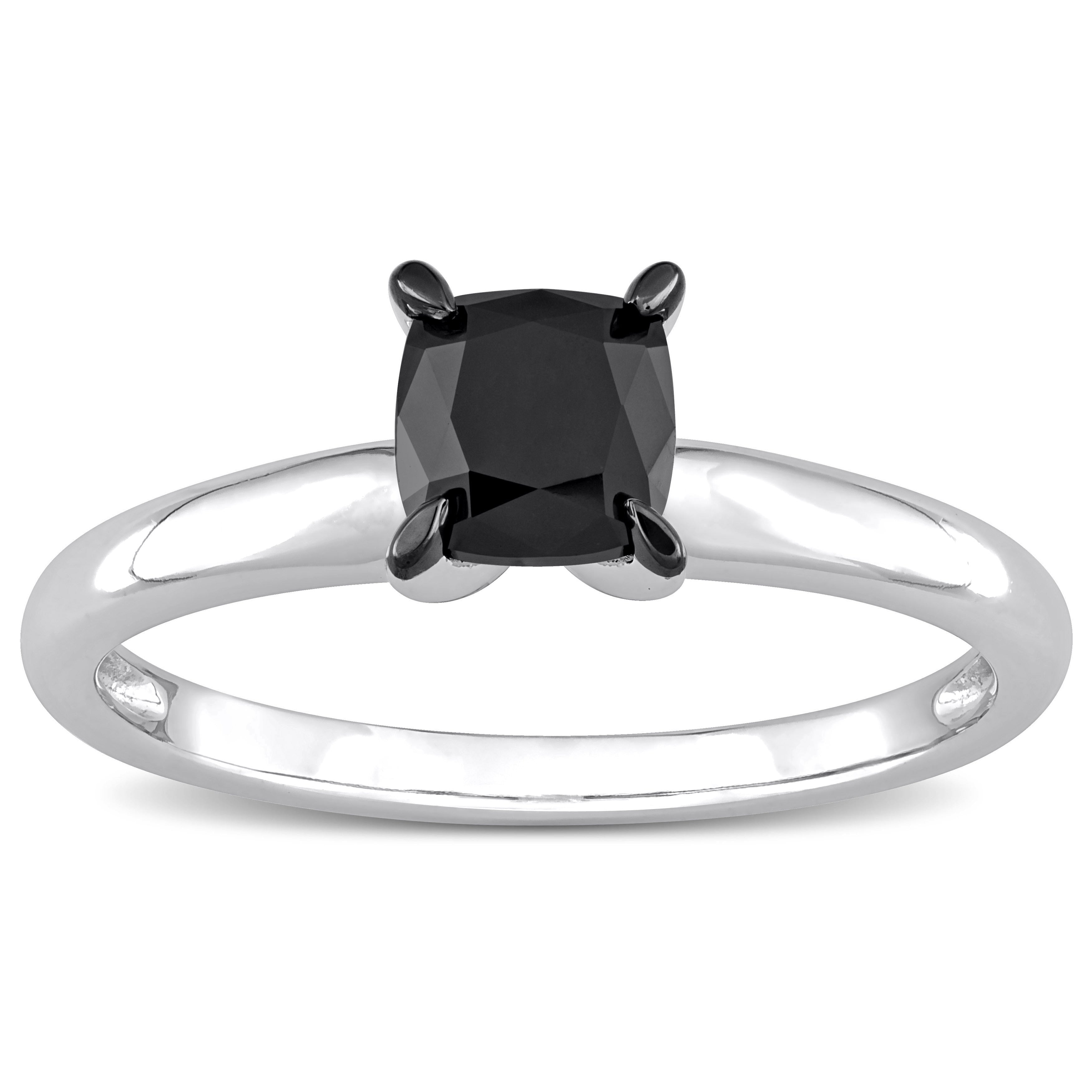 Miadora 1ct TDW Cushion-cut Black Diamond Solitaire Engagement Ring in 14k White Gold