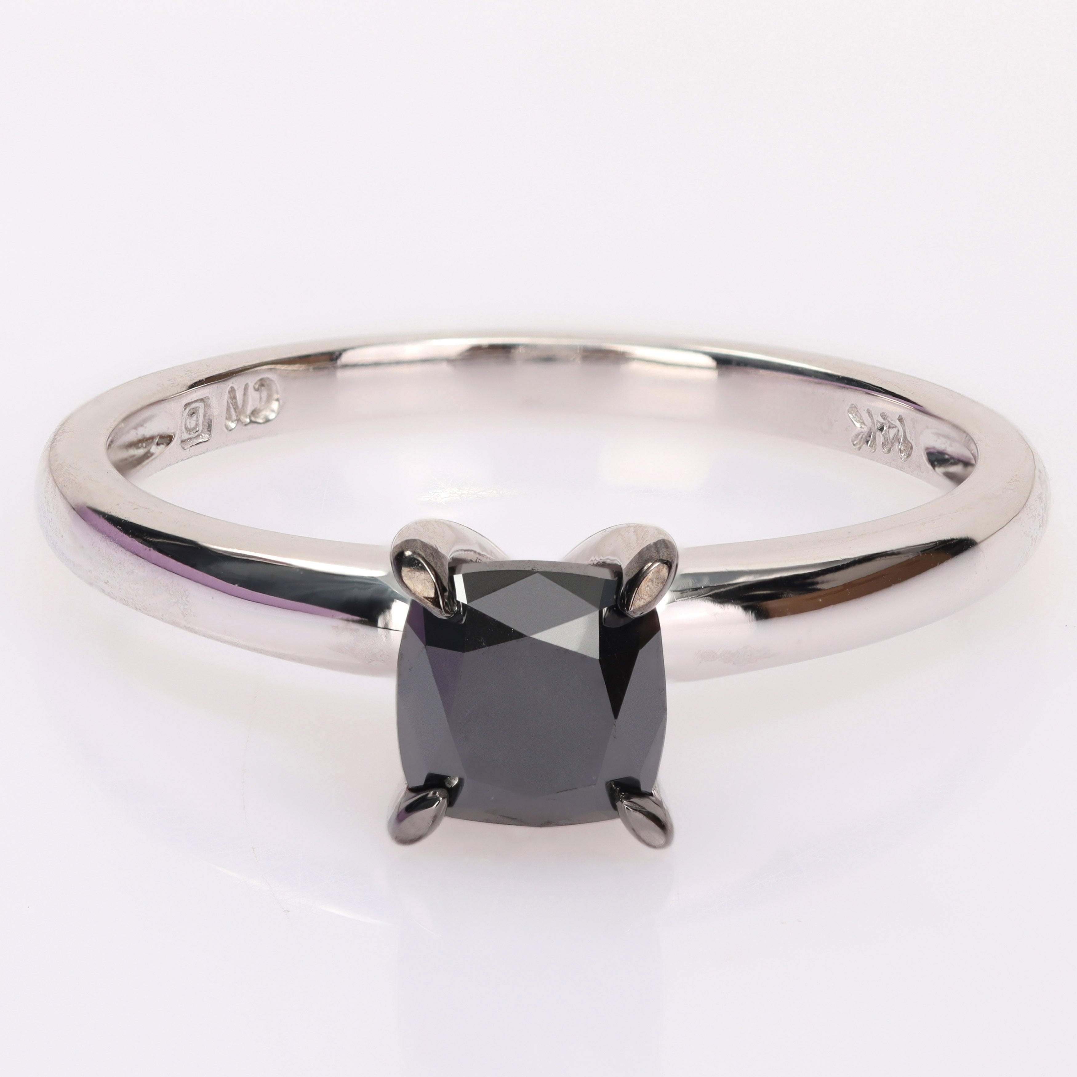 Miadora 1ct TDW Cushion-cut Black Diamond Solitaire Engagement Ring in 14k White Gold