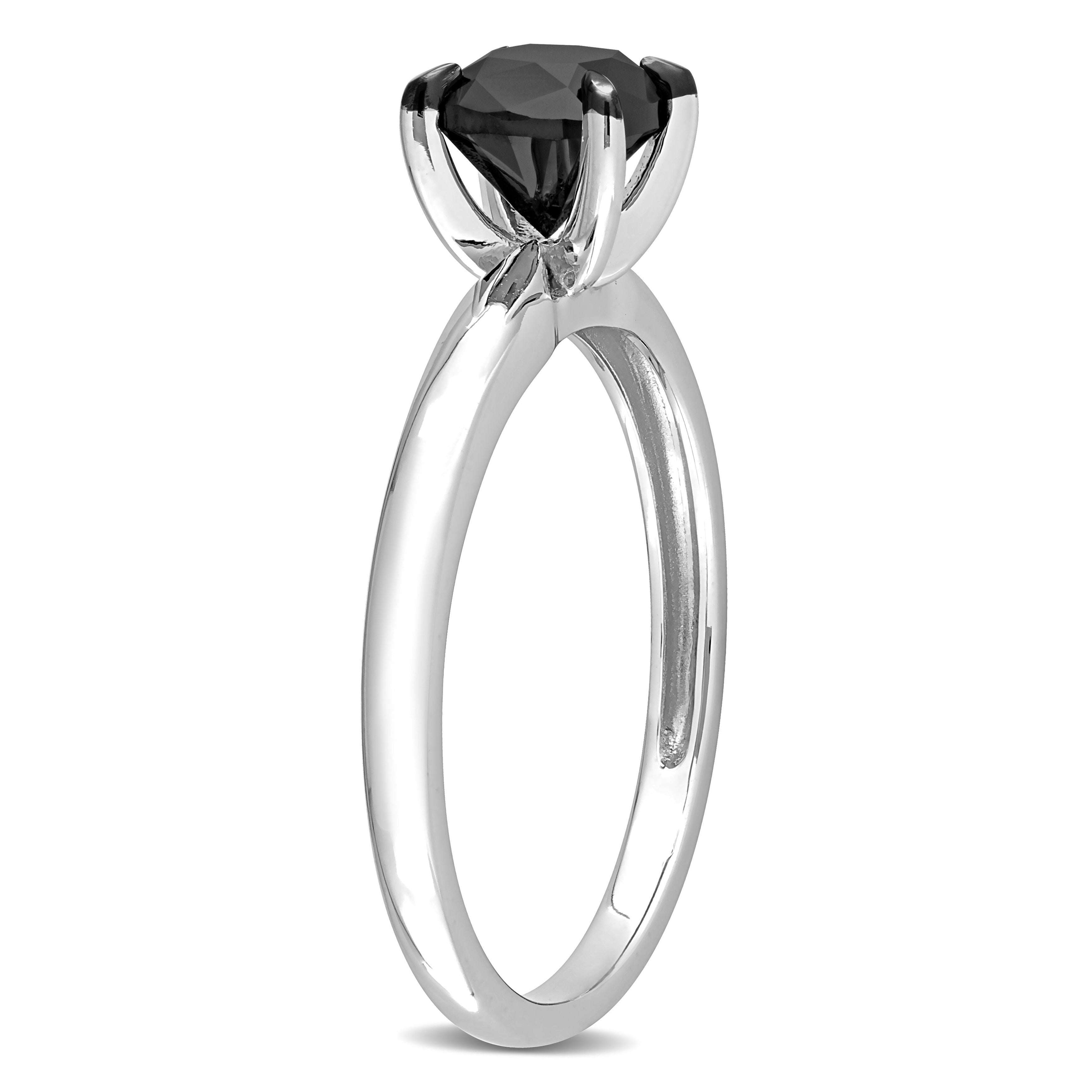 Miadora 1ct TDW Cushion-cut Black Diamond Solitaire Engagement Ring in 14k White Gold