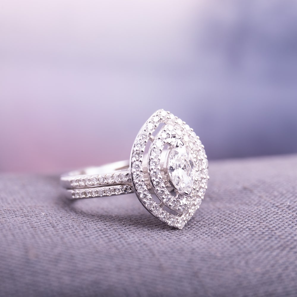 Miadora 1ct TDW Marquise-Cut Diamond Double Teardrop Halo Bridal Ring Set in 14k White Gold