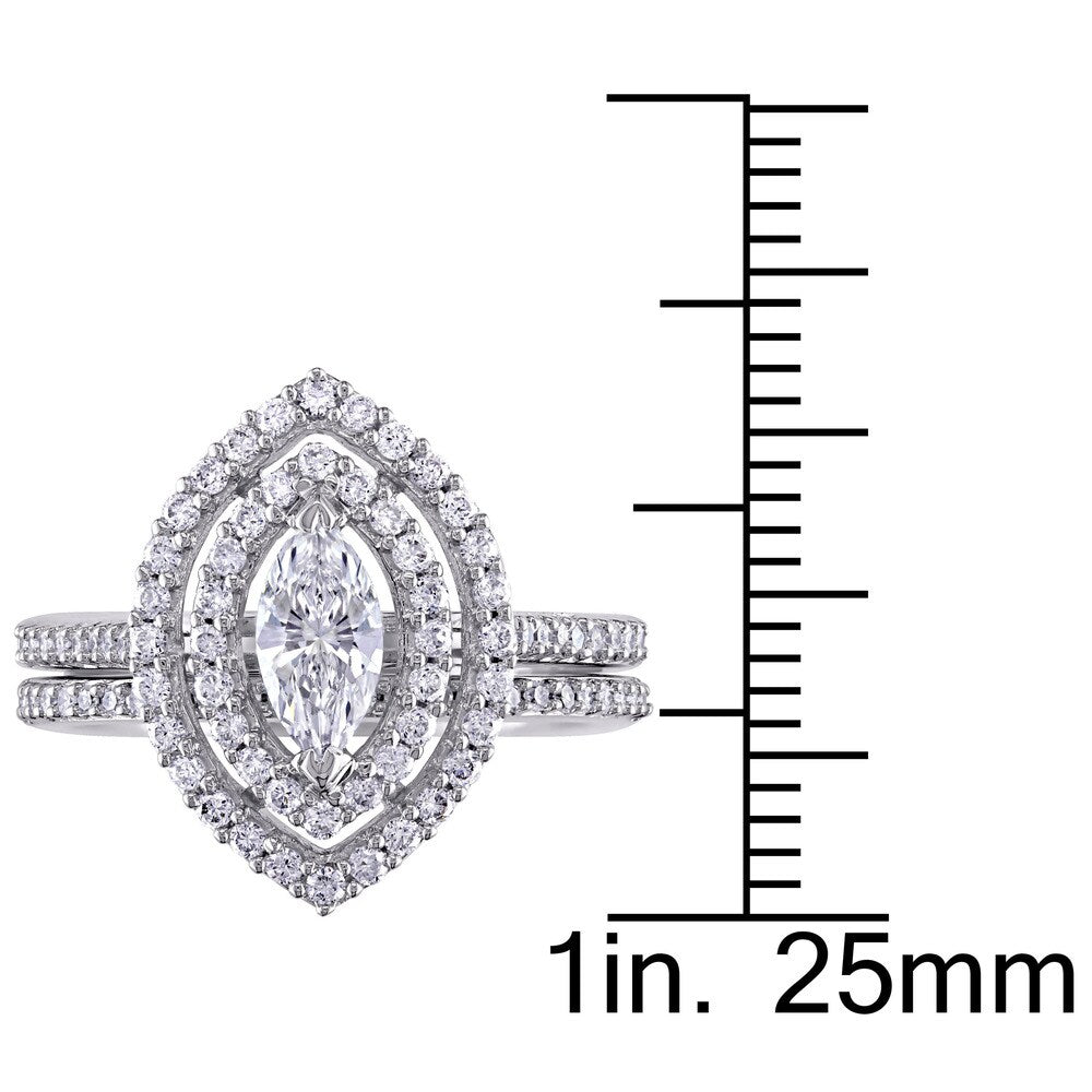 Miadora 1ct TDW Marquise-Cut Diamond Double Teardrop Halo Bridal Ring Set in 14k White Gold
