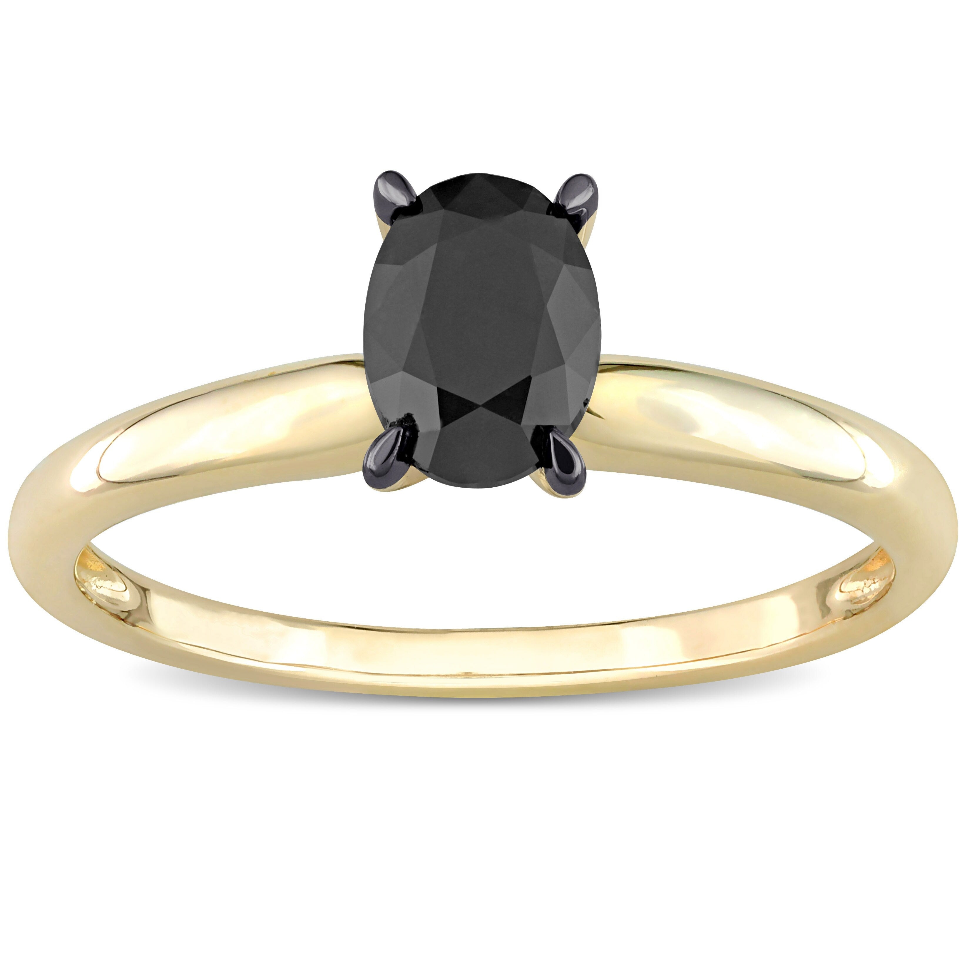 Miadora 1ct TDW Oval-cut Black Diamond Solitaire Engagement Ring in 14k Yellow Gold