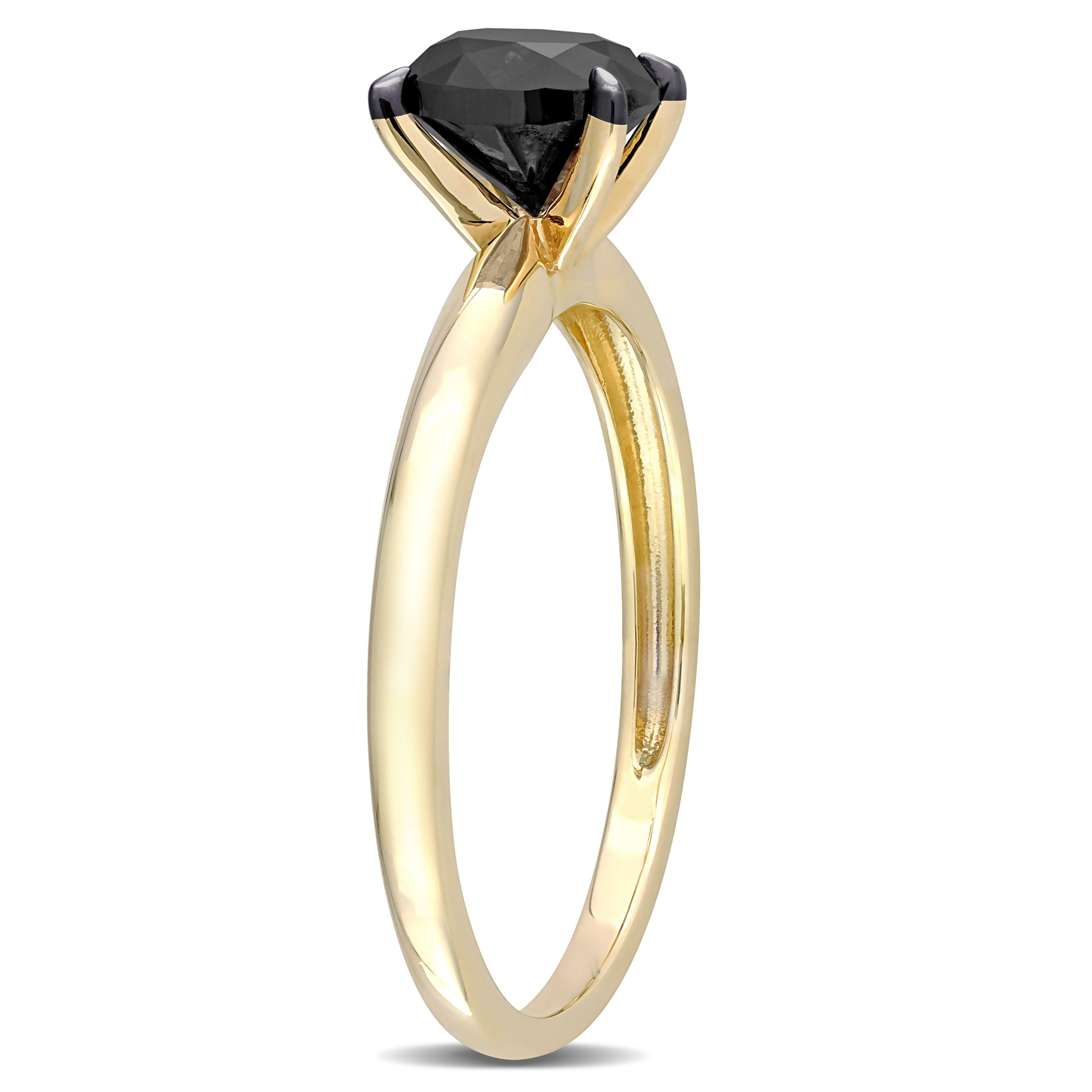 Miadora 1ct TDW Oval-cut Black Diamond Solitaire Engagement Ring in 14k Yellow Gold