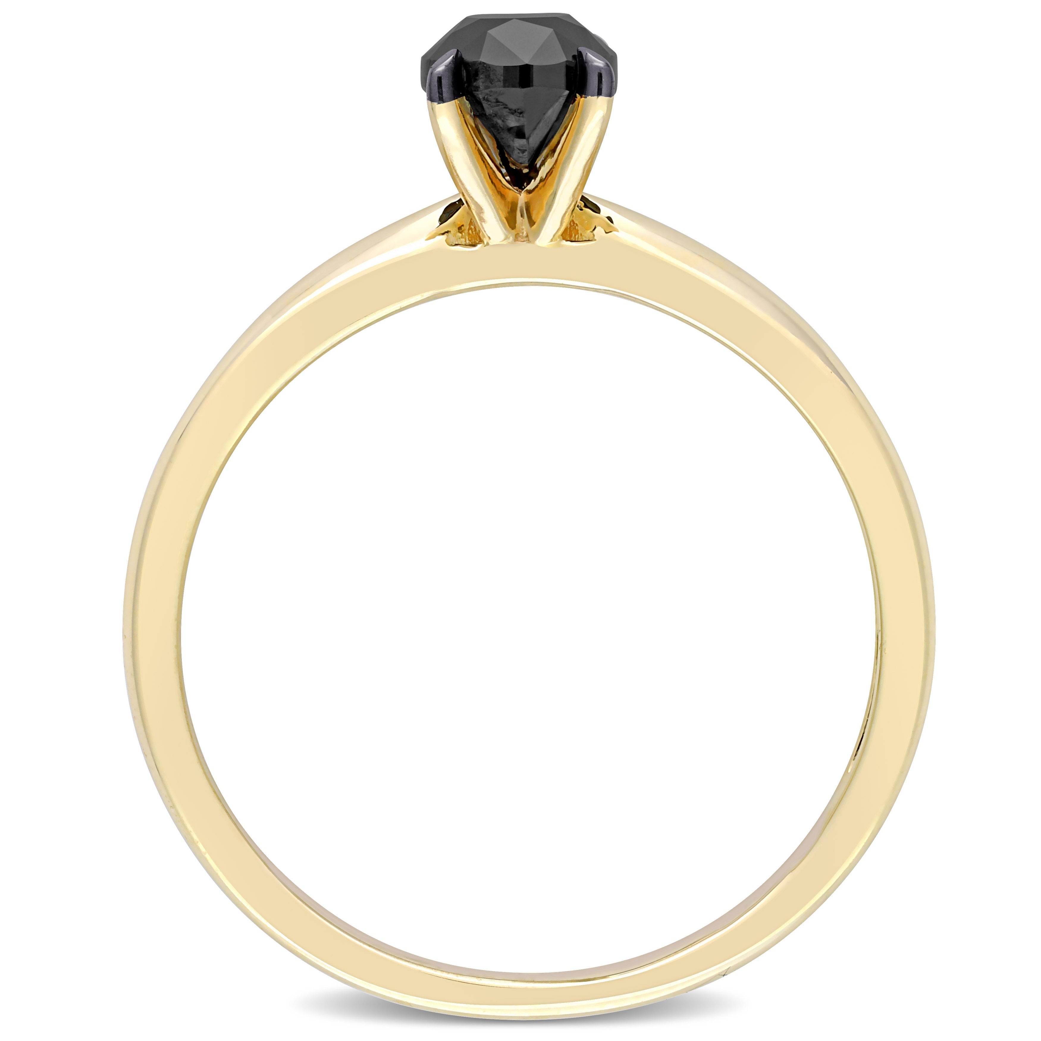 Miadora 1ct TDW Oval-cut Black Diamond Solitaire Engagement Ring in 14k Yellow Gold