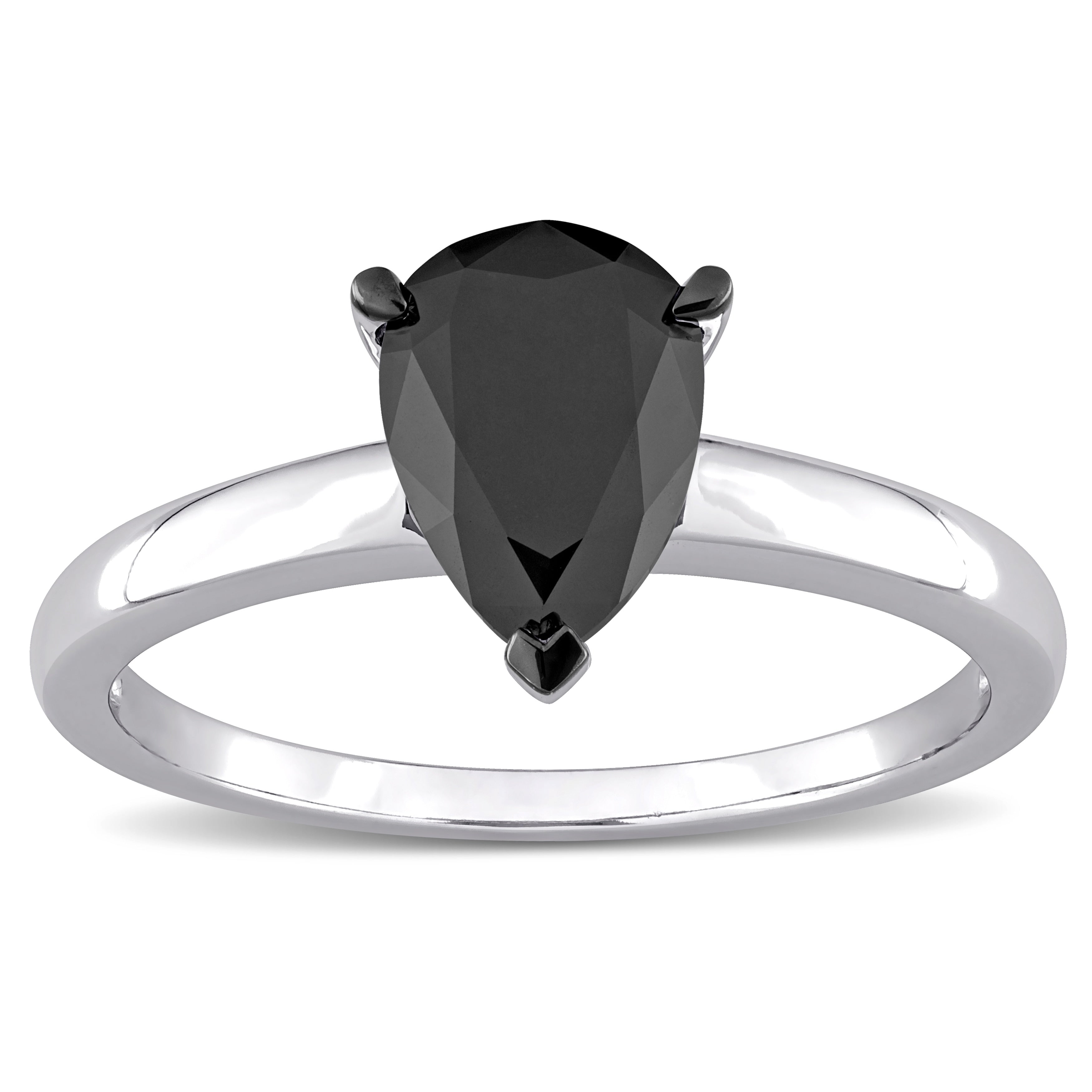 Miadora 1ct TDW Pear-cut Black Diamond Solitaire Engagement Ring in 10k White Gold