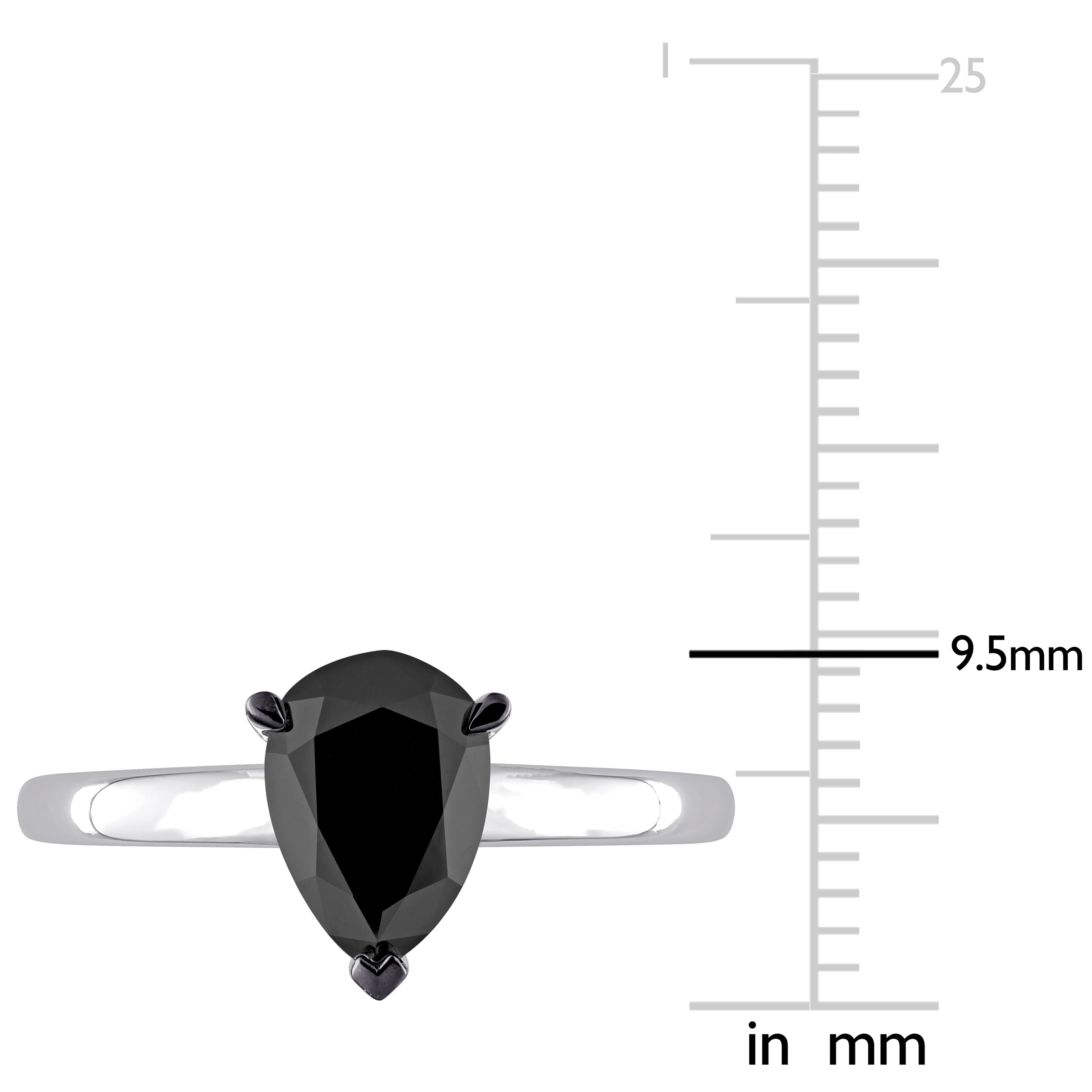 Miadora 1ct TDW Pear-cut Black Diamond Solitaire Engagement Ring in 10k White Gold