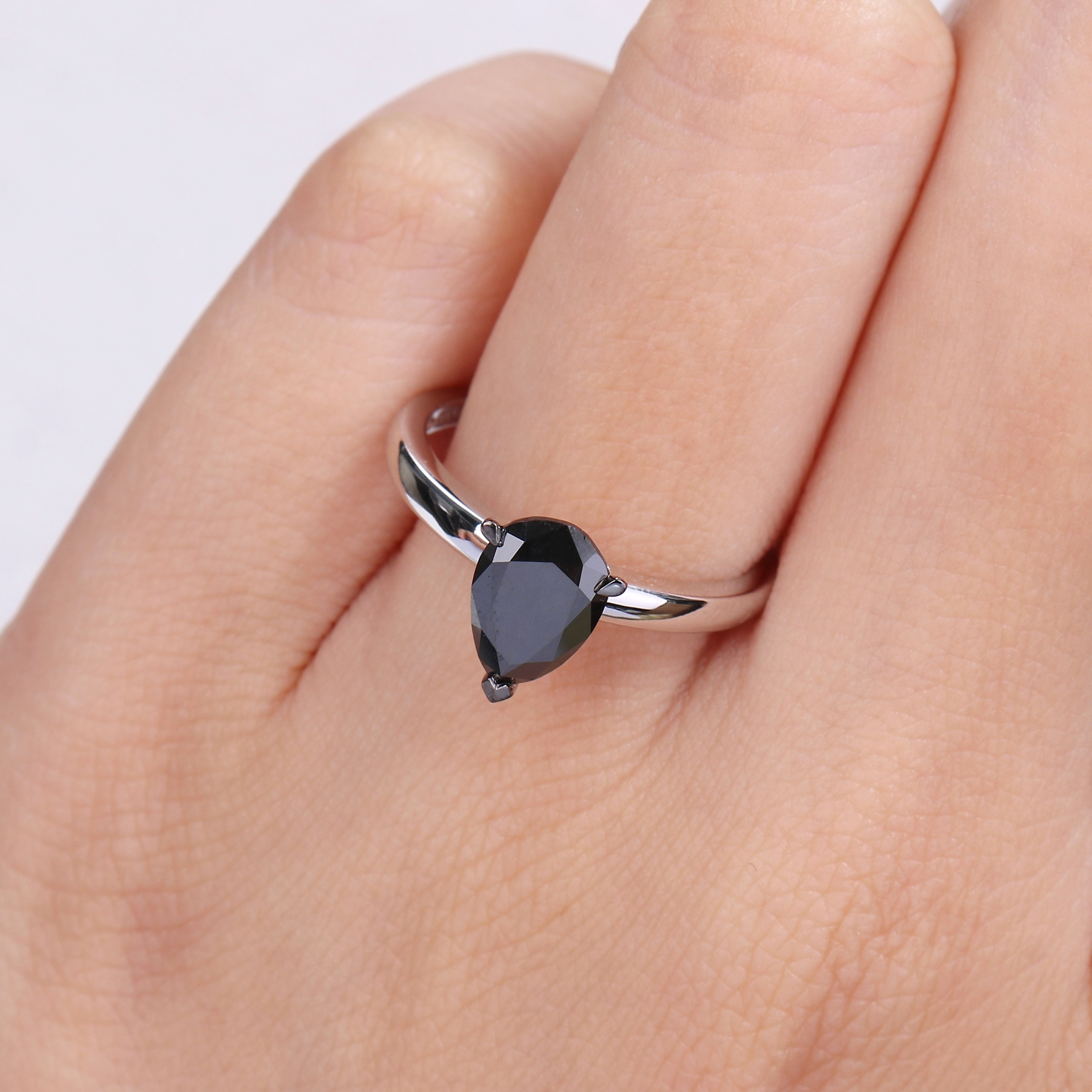 Miadora 1ct TDW Pear-cut Black Diamond Solitaire Engagement Ring in 10k White Gold