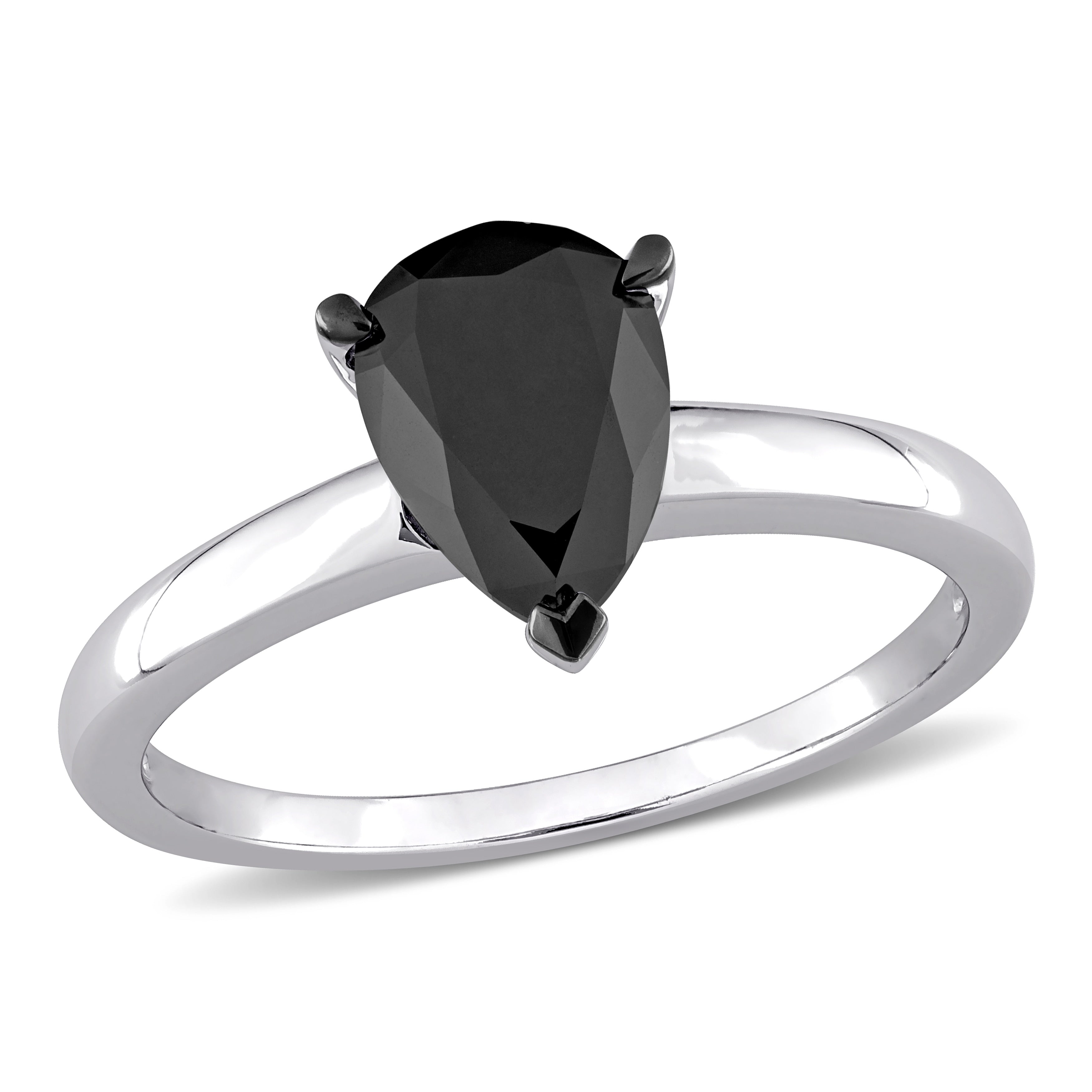 Miadora 1ct TDW Pear-cut Black Diamond Solitaire Engagement Ring in 10k White Gold