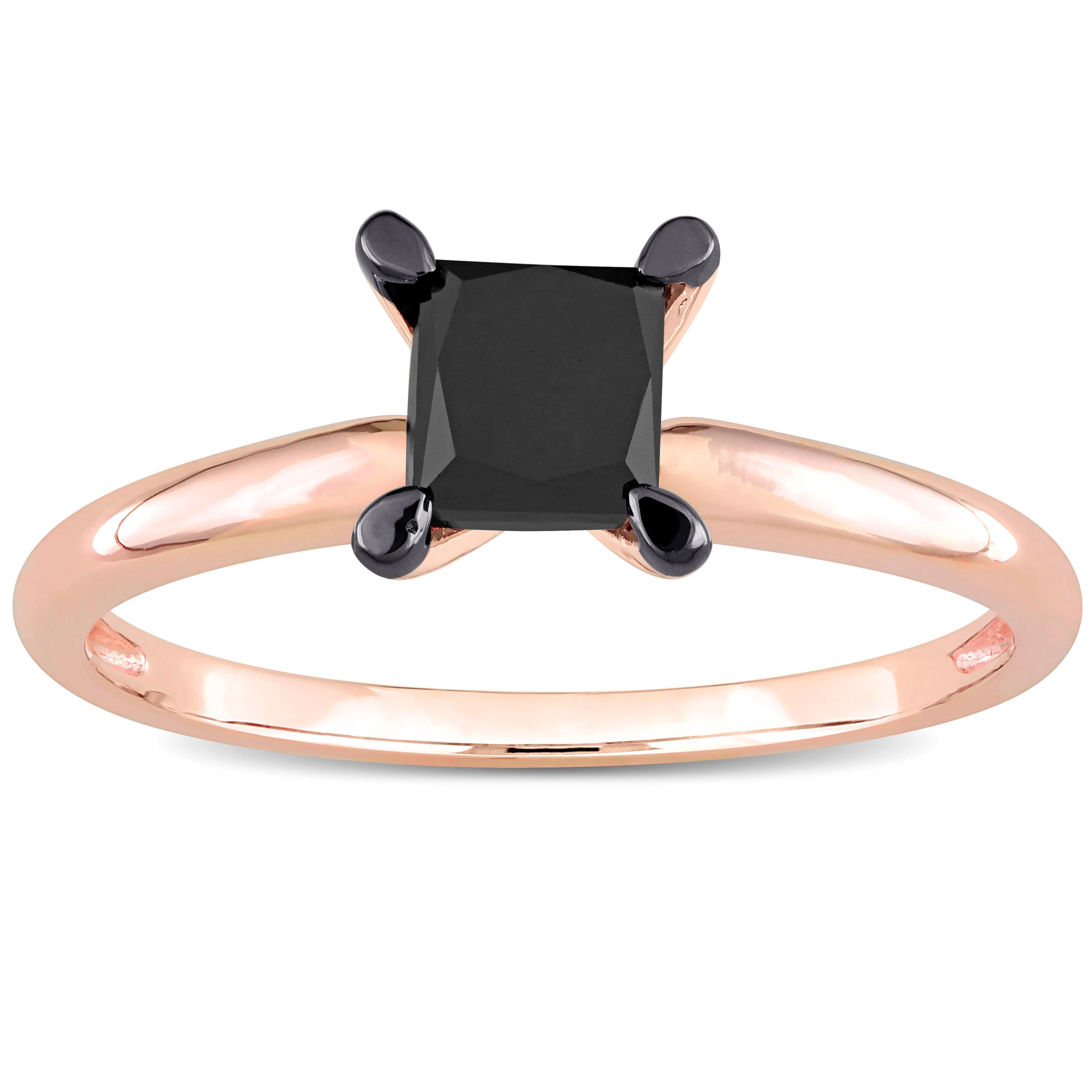 Miadora 1ct TDW Princess-cut Black Diamond Solitaire Engagement Ring in 14k Rose Gold