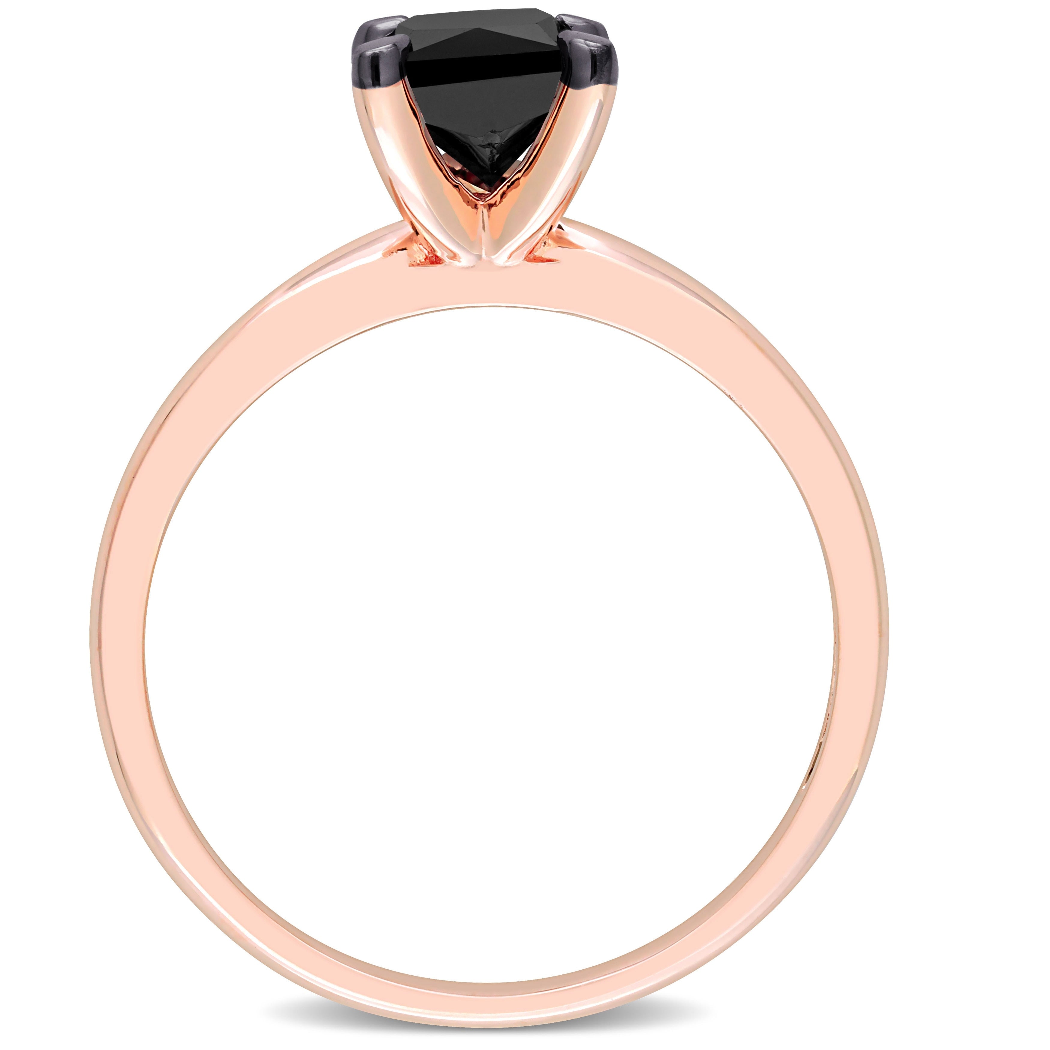 Miadora 1ct TDW Princess-cut Black Diamond Solitaire Engagement Ring in 14k Rose Gold
