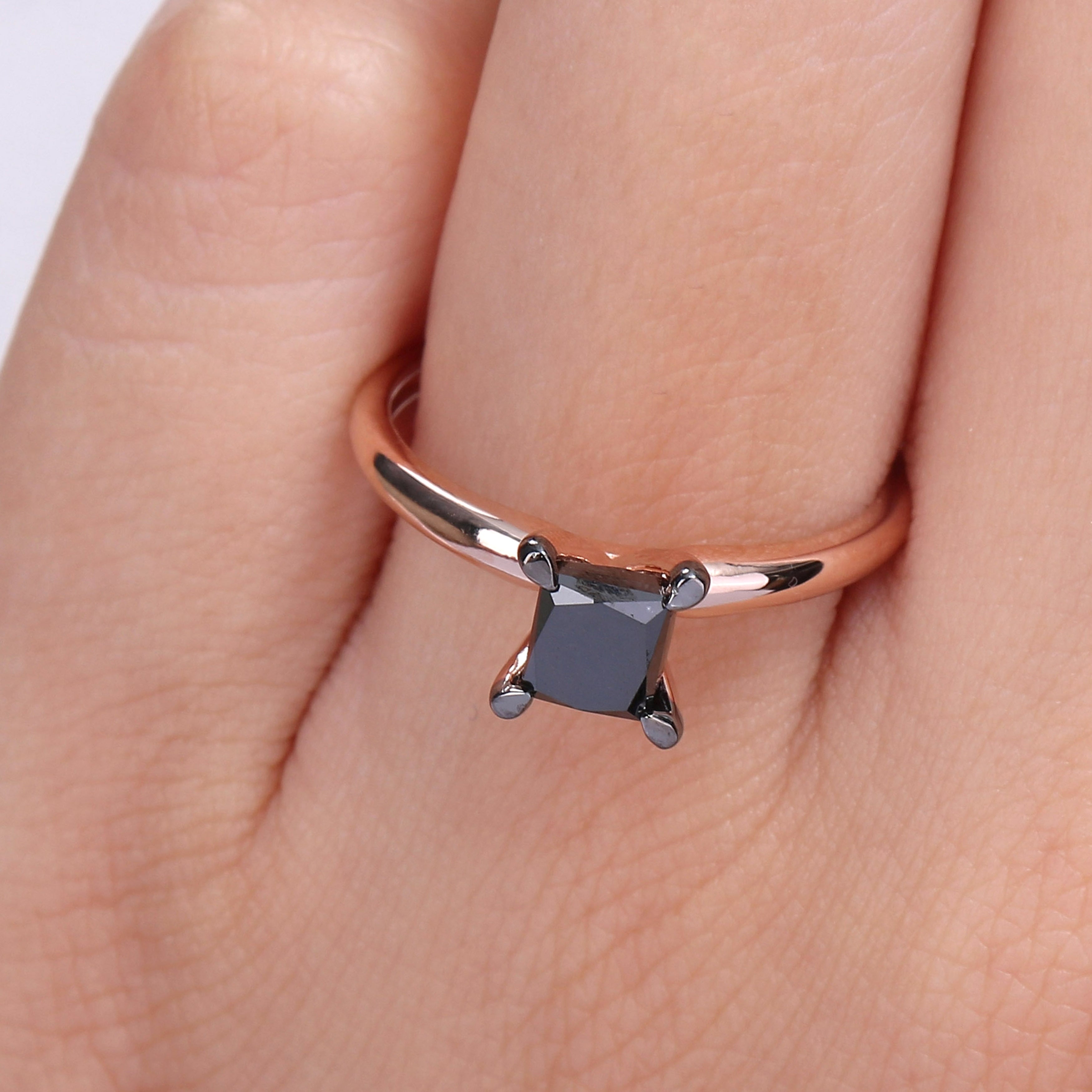 Miadora 1ct TDW Princess-cut Black Diamond Solitaire Engagement Ring in 14k Rose Gold