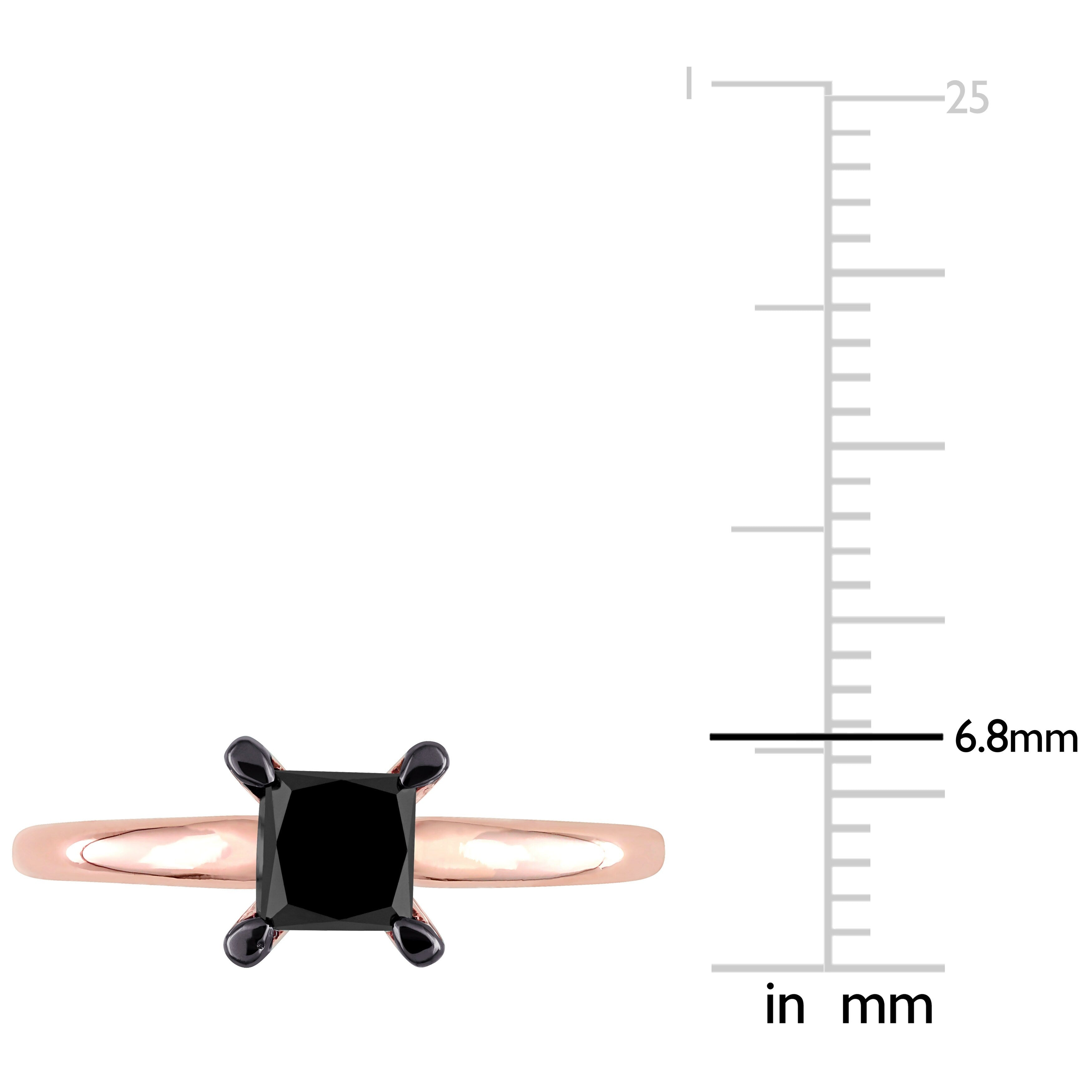 Miadora 1ct TDW Princess-cut Black Diamond Solitaire Engagement Ring in 14k Rose Gold