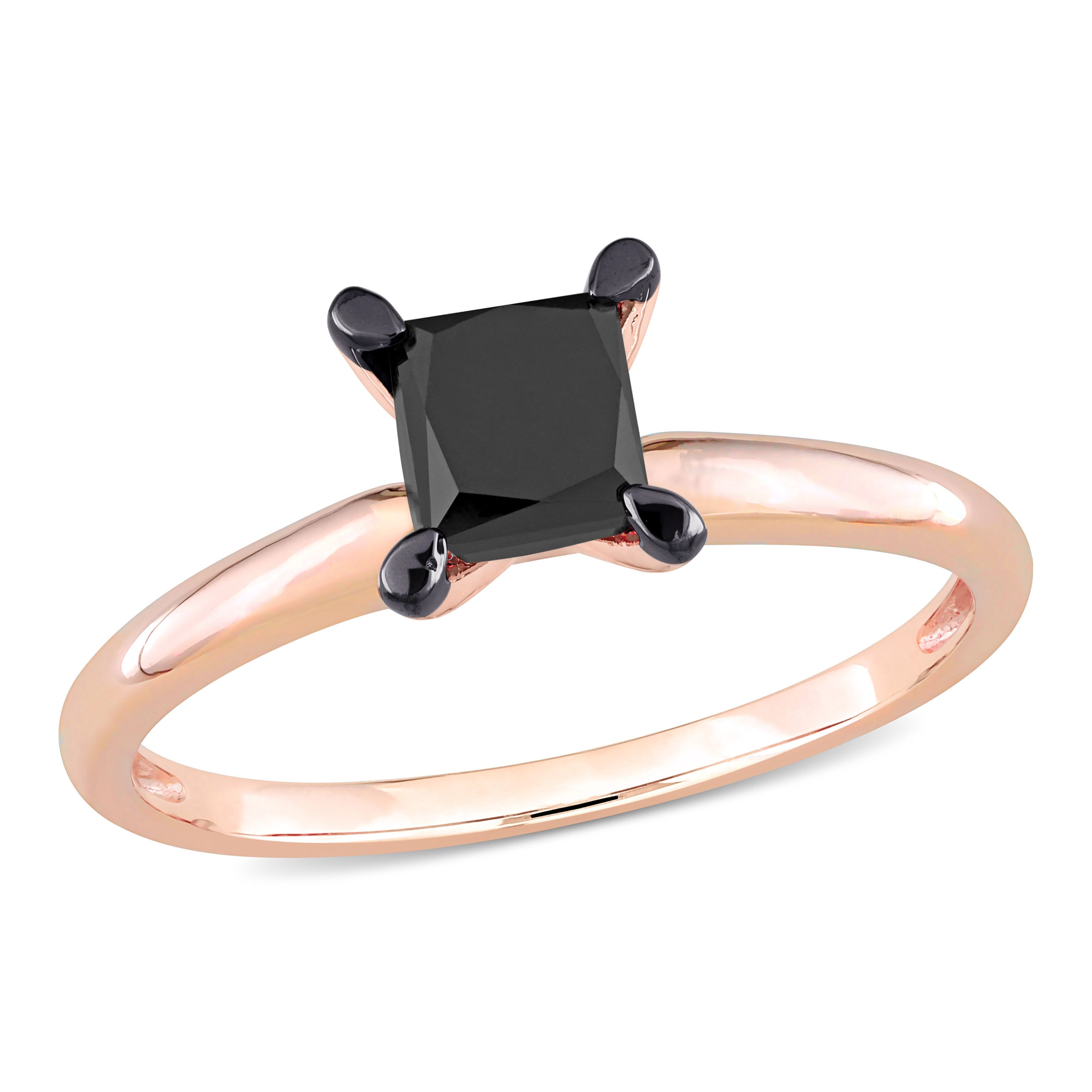 Miadora 1ct TDW Princess-cut Black Diamond Solitaire Engagement Ring in 14k Rose Gold