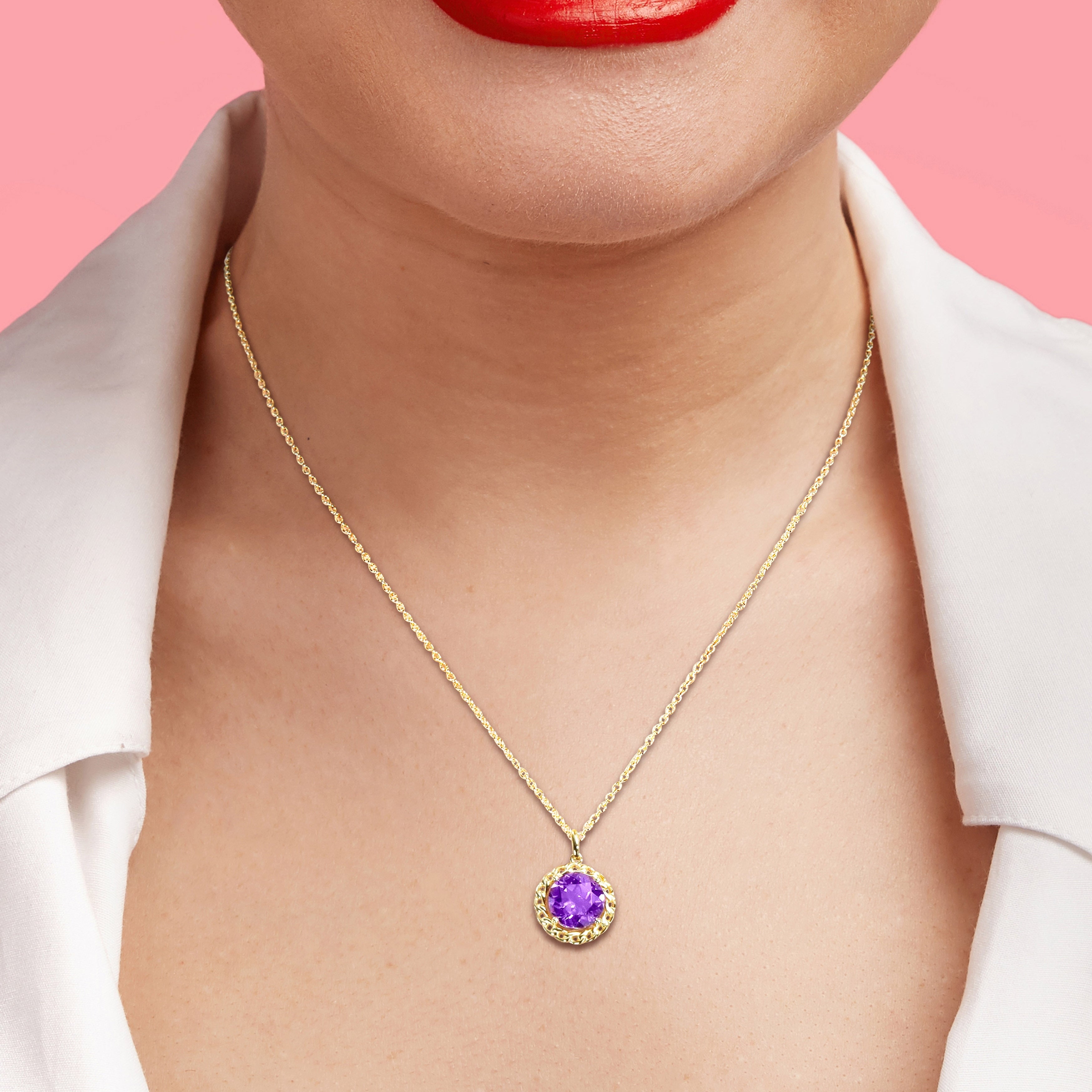 Miadora 2 1/4 CT TGW Amethyst-Africa Fashion Pendant With Chain Yellow Silver