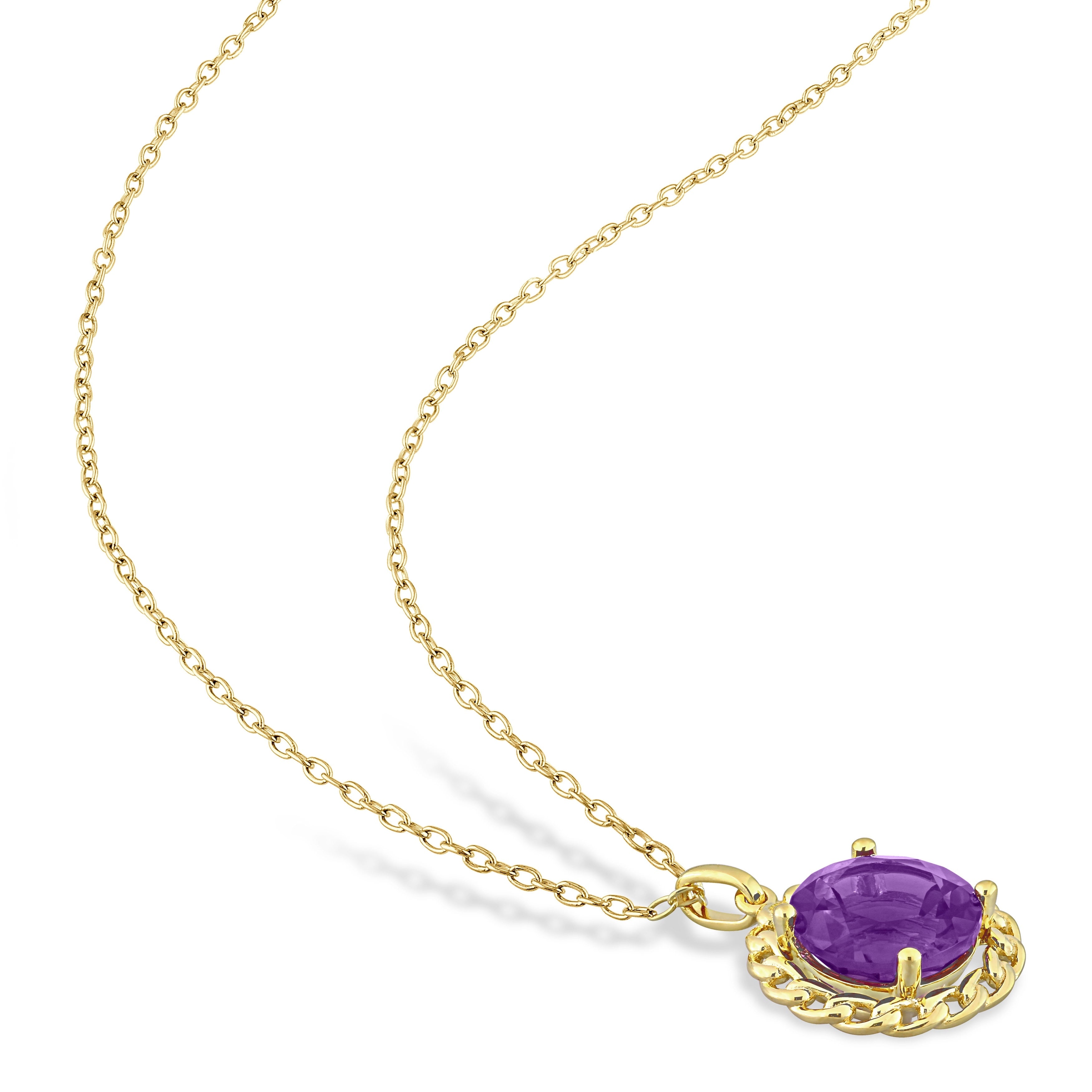 Miadora 2 1/4 CT TGW Amethyst-Africa Fashion Pendant With Chain Yellow Silver
