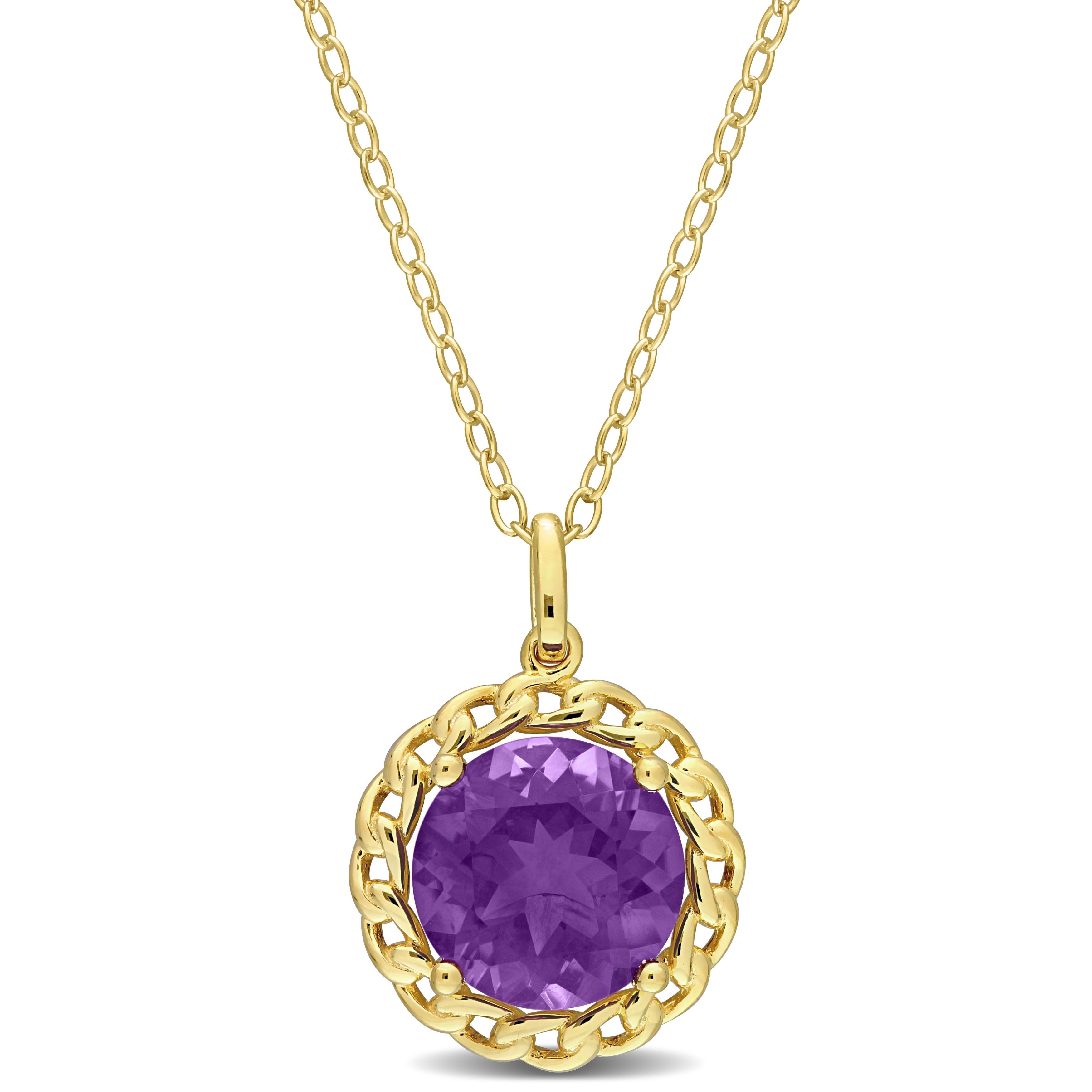 Miadora 2 1/4 CT TGW Amethyst-Africa Fashion Pendant With Chain Yellow Silver