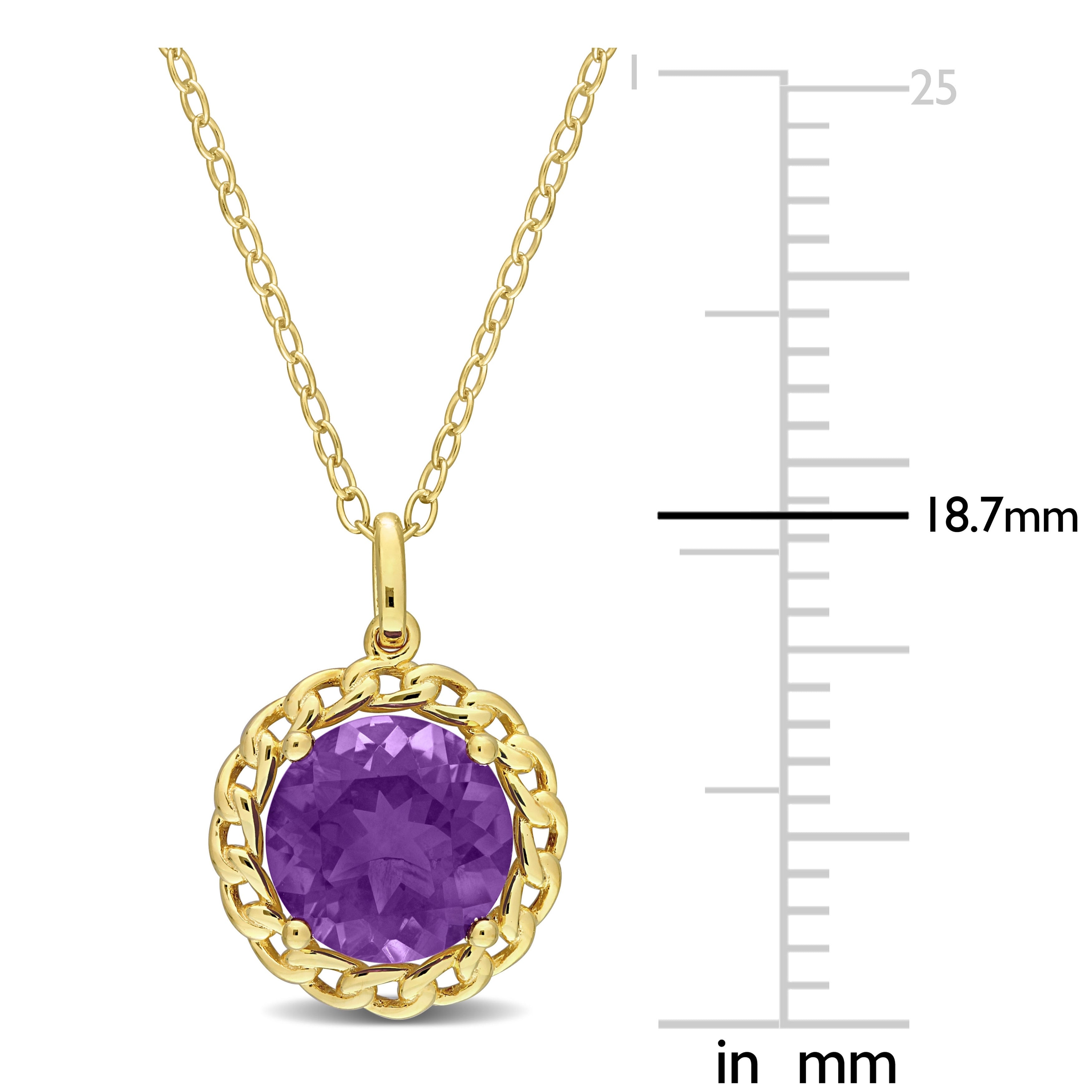 Miadora 2 1/4 CT TGW Amethyst-Africa Fashion Pendant With Chain Yellow Silver
