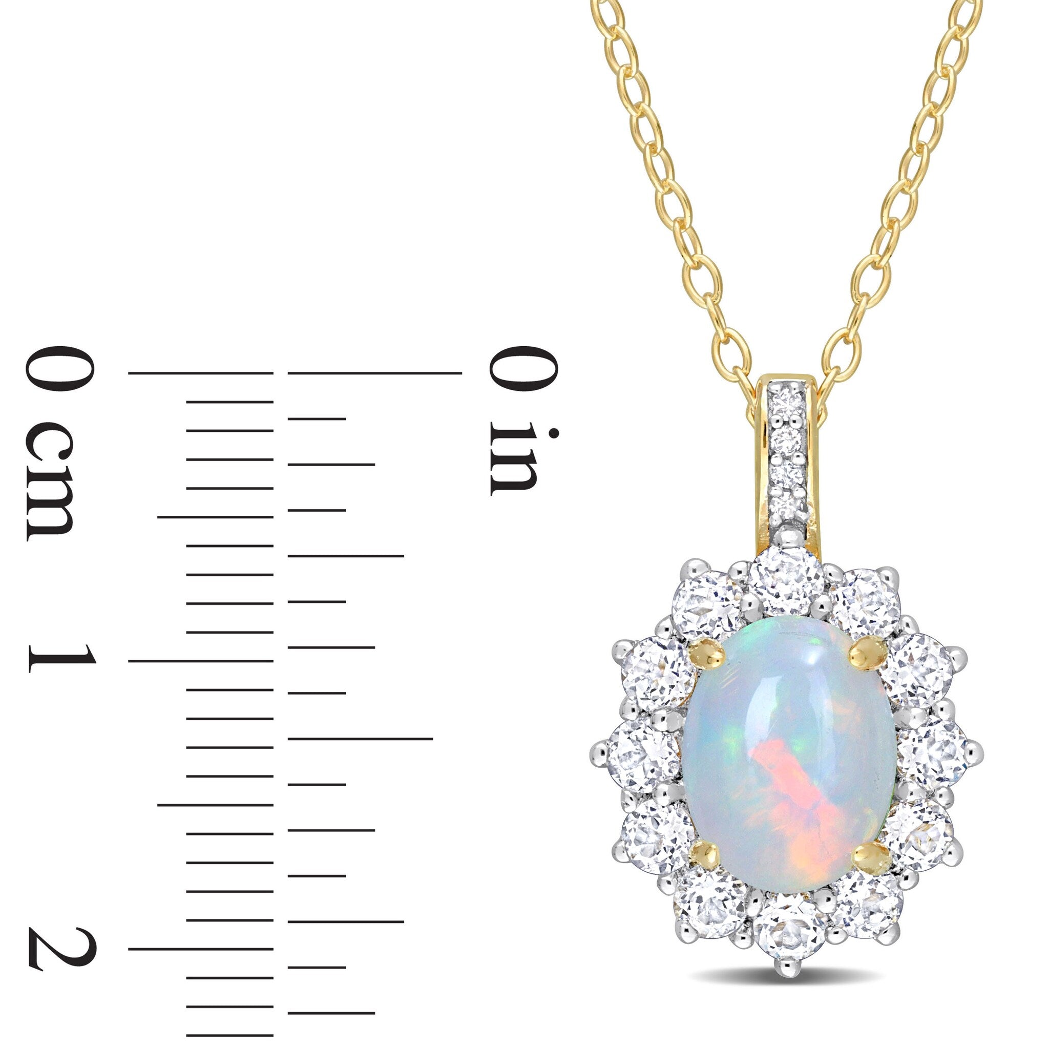 Miadora 2 1/6ct TGW Blue Ethiopian Opal White Topaz Diamond Accent Necklace Yellow Silver
