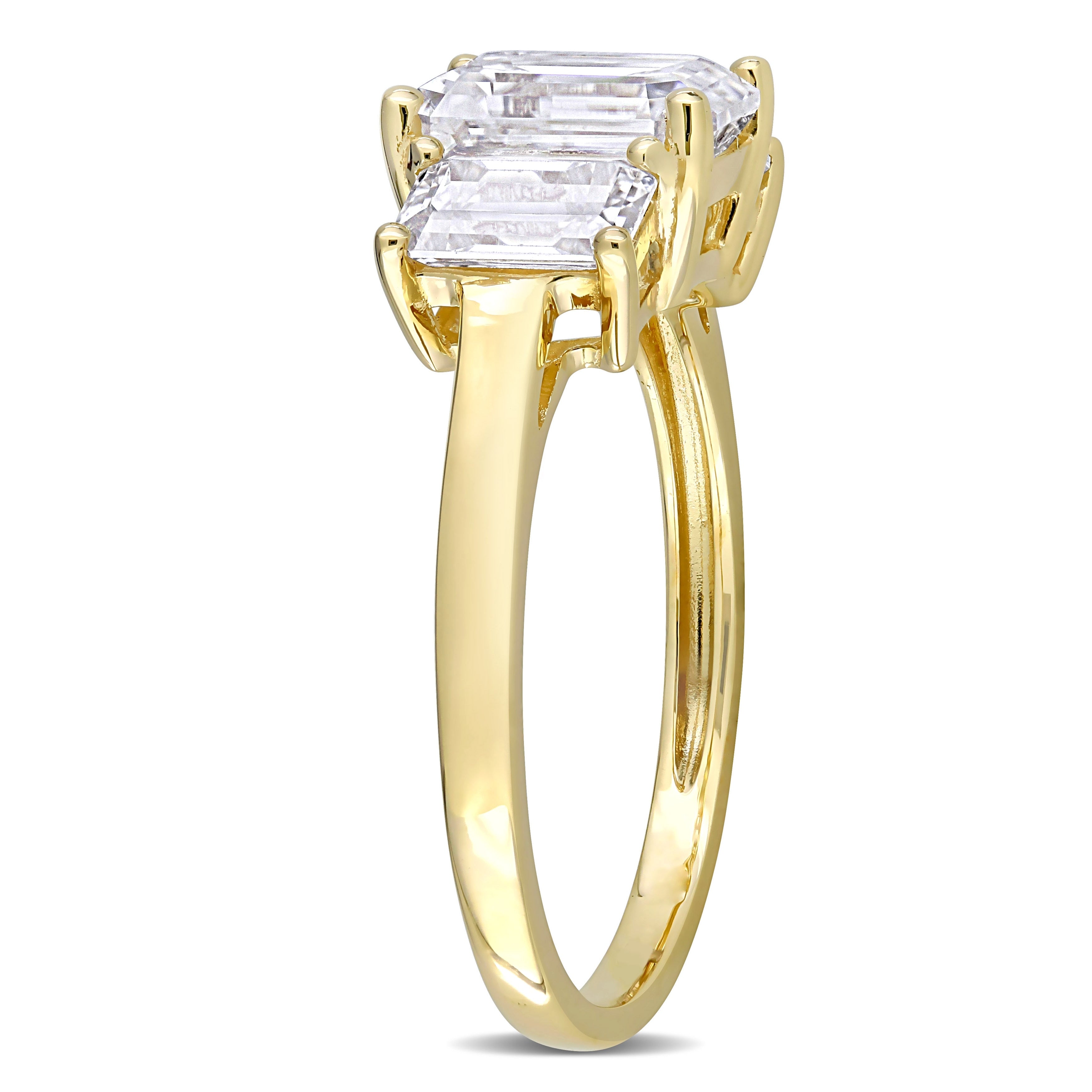 Miadora 2 3/4ct DEW Octagon Created Moissanite 3-Stone Engagement Ring in 10k Yellow Gold