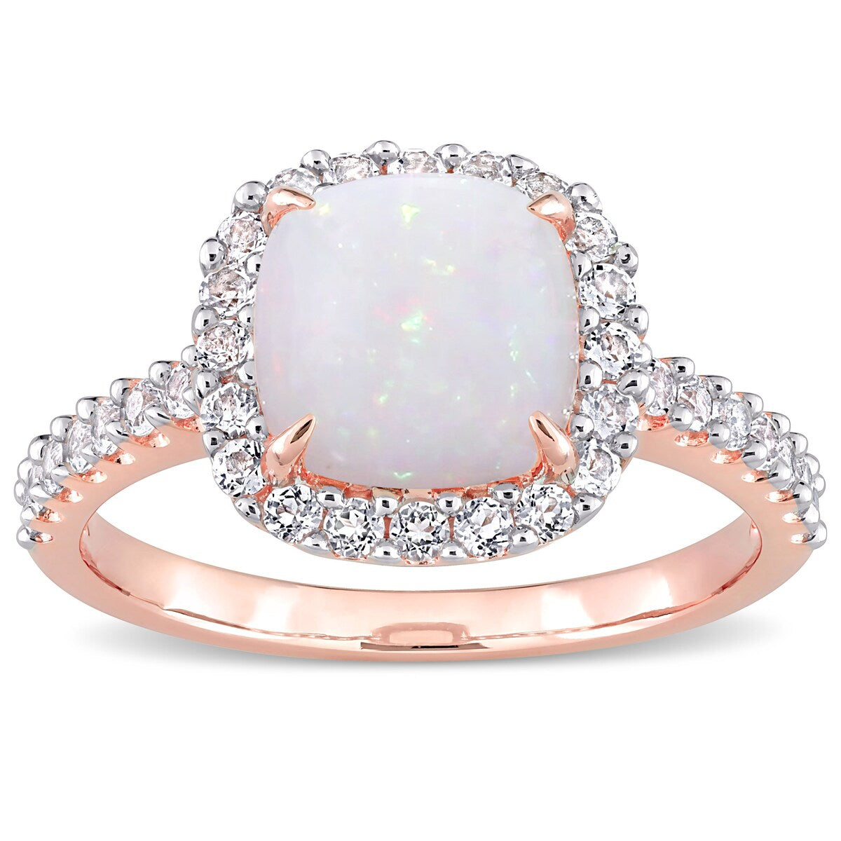 Miadora 2 3/8ct TGW Cushion-Cut Opal White Topaz Halo Ring in 10k Rose Gold