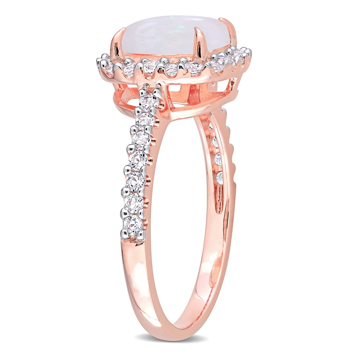Miadora 2 3/8ct TGW Cushion-Cut Opal White Topaz Halo Ring in 10k Rose Gold