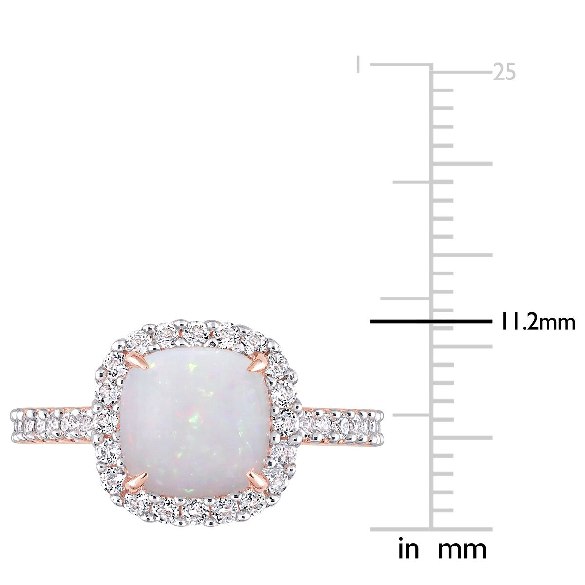 Miadora 2 3/8ct TGW Cushion-Cut Opal White Topaz Halo Ring in 10k Rose Gold