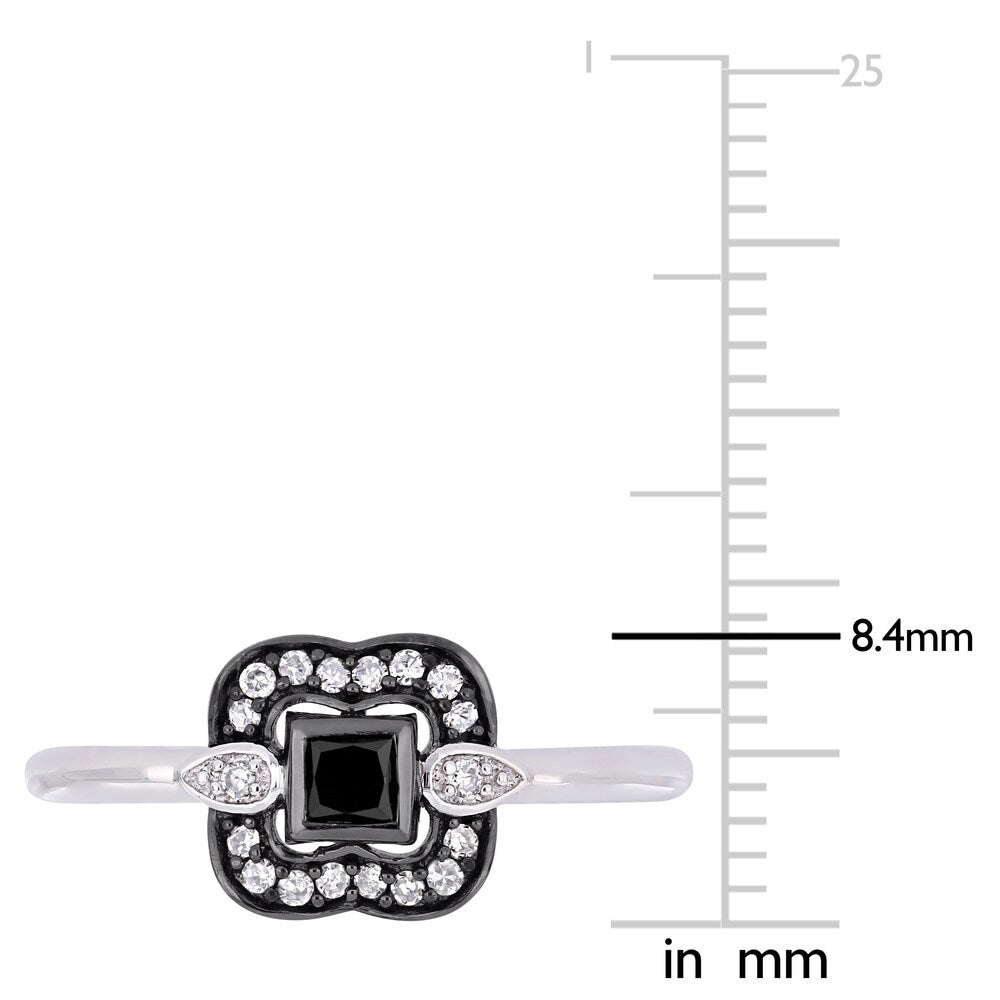 Miadora 2-Tone 10k White Gold with Black Rhodium 1/4ct TDW Black and White Diamond Curved Square Halo Engagement Ring