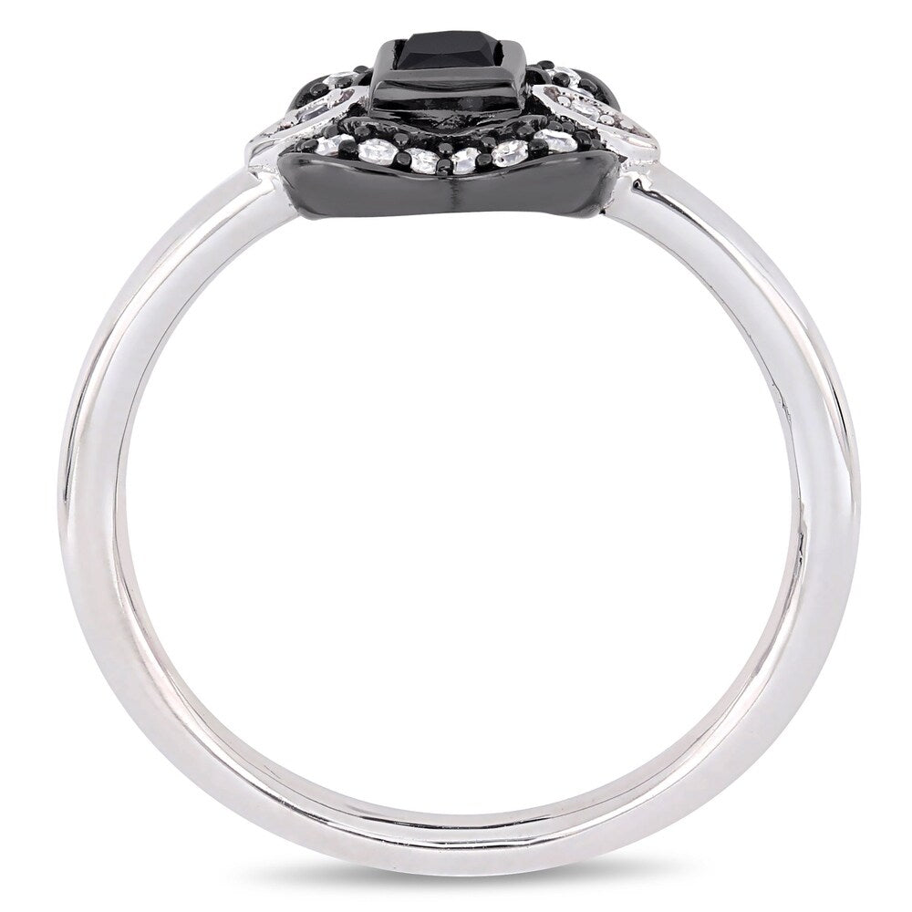 Miadora 2-Tone 10k White Gold with Black Rhodium 1/4ct TDW Black and White Diamond Curved Square Halo Engagement Ring